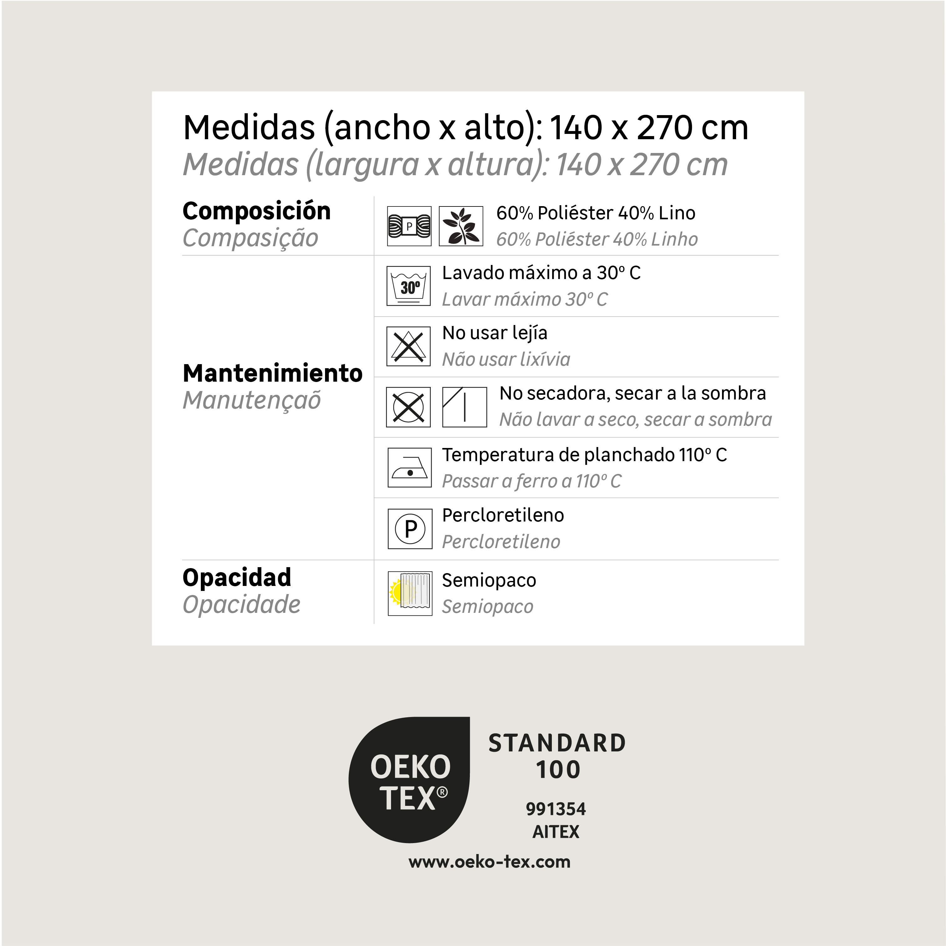 Visillo  ollaos Zoe   liso blanco natural de 140x270cm - 8