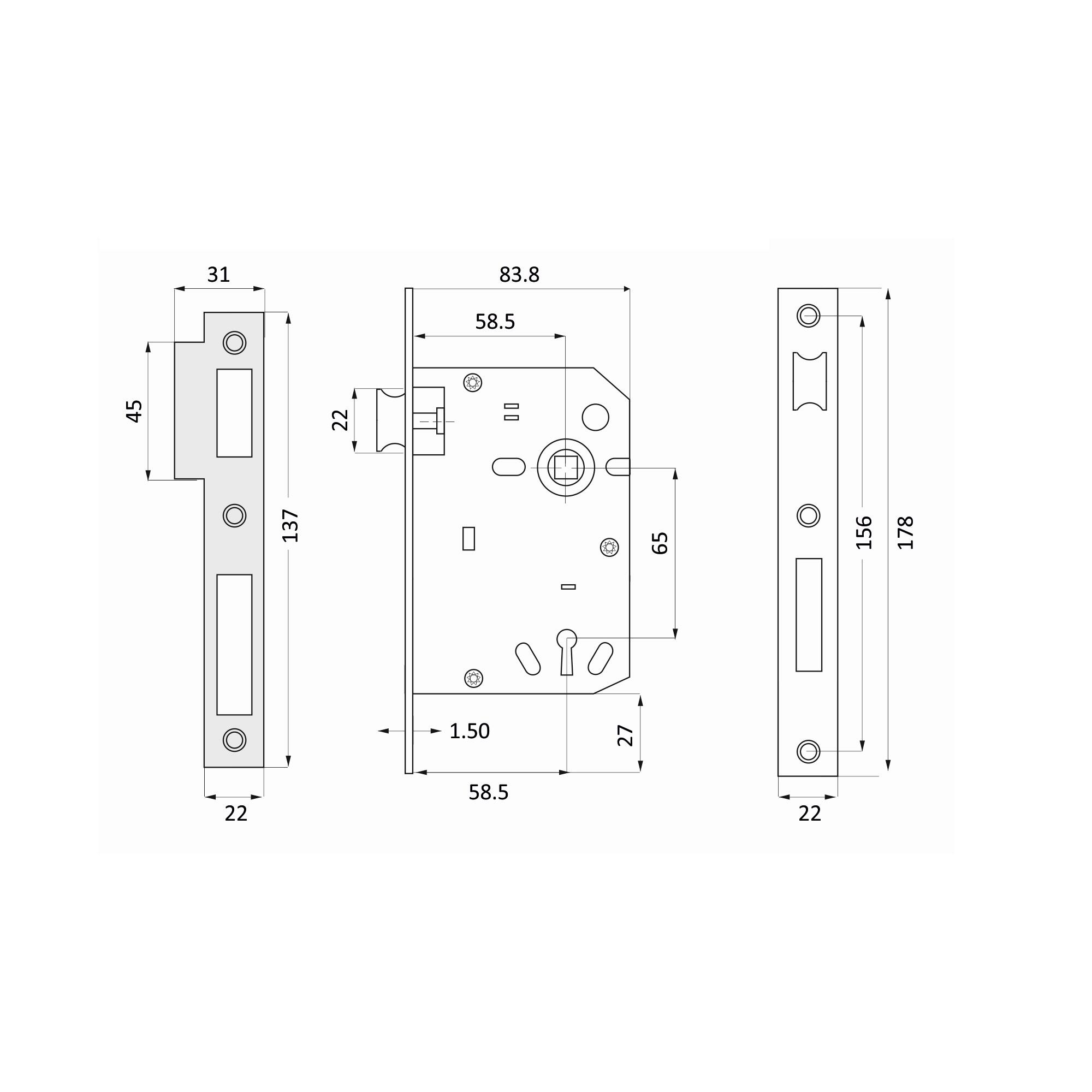 Fechadura de embustir testa redondo 716x60 mm bronze - 2