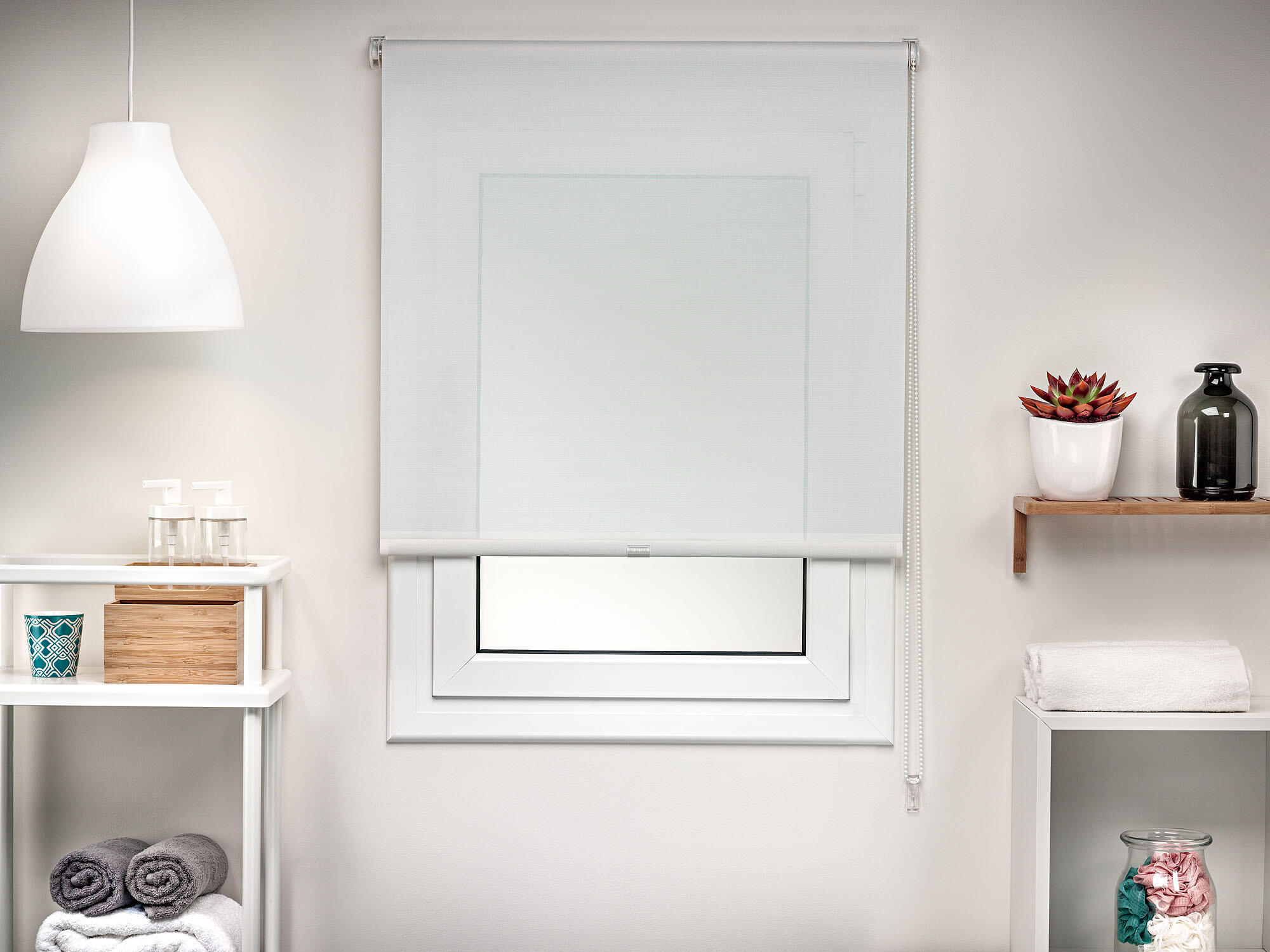 Estor enrollable screen 5% térmico Industry de 72x190 PVC liso blanco con cadena. Instalación sin taladrar - 9