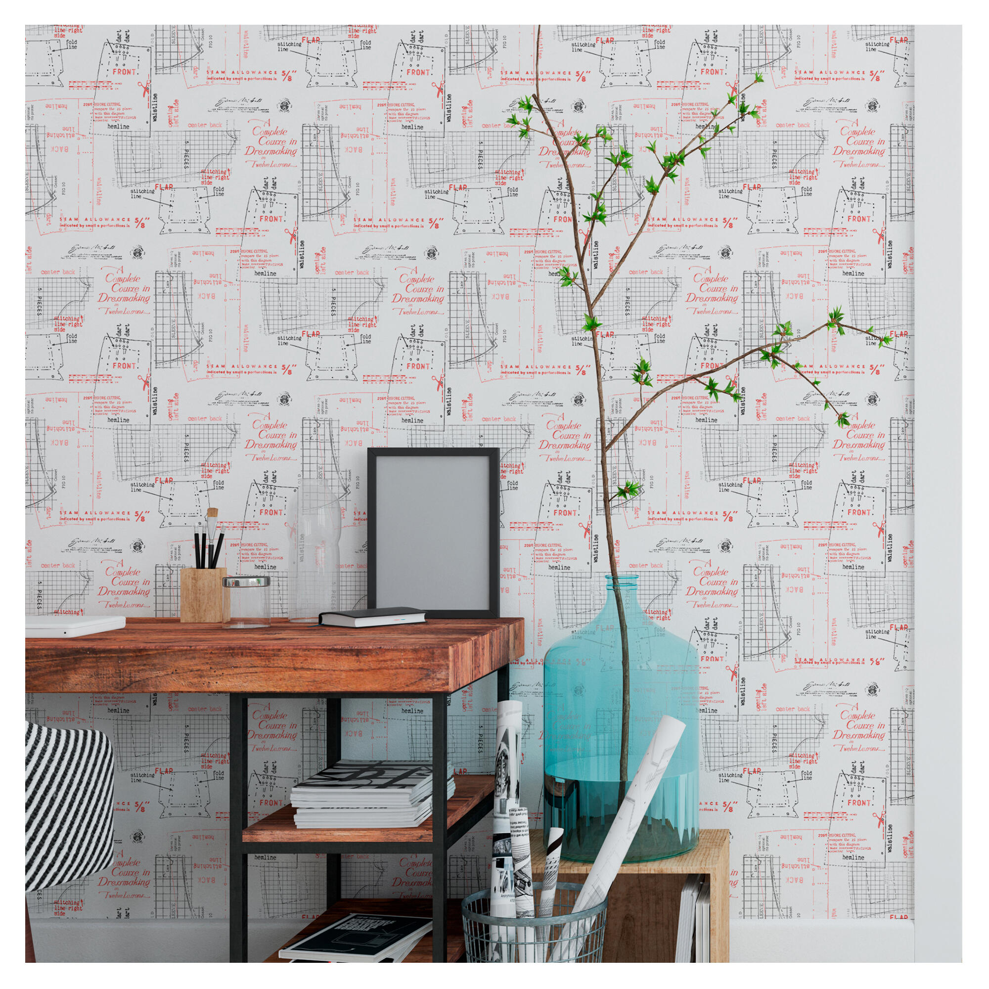 Papel pintado vinílico patron 2698 rojo/negro 0,52x10 metros