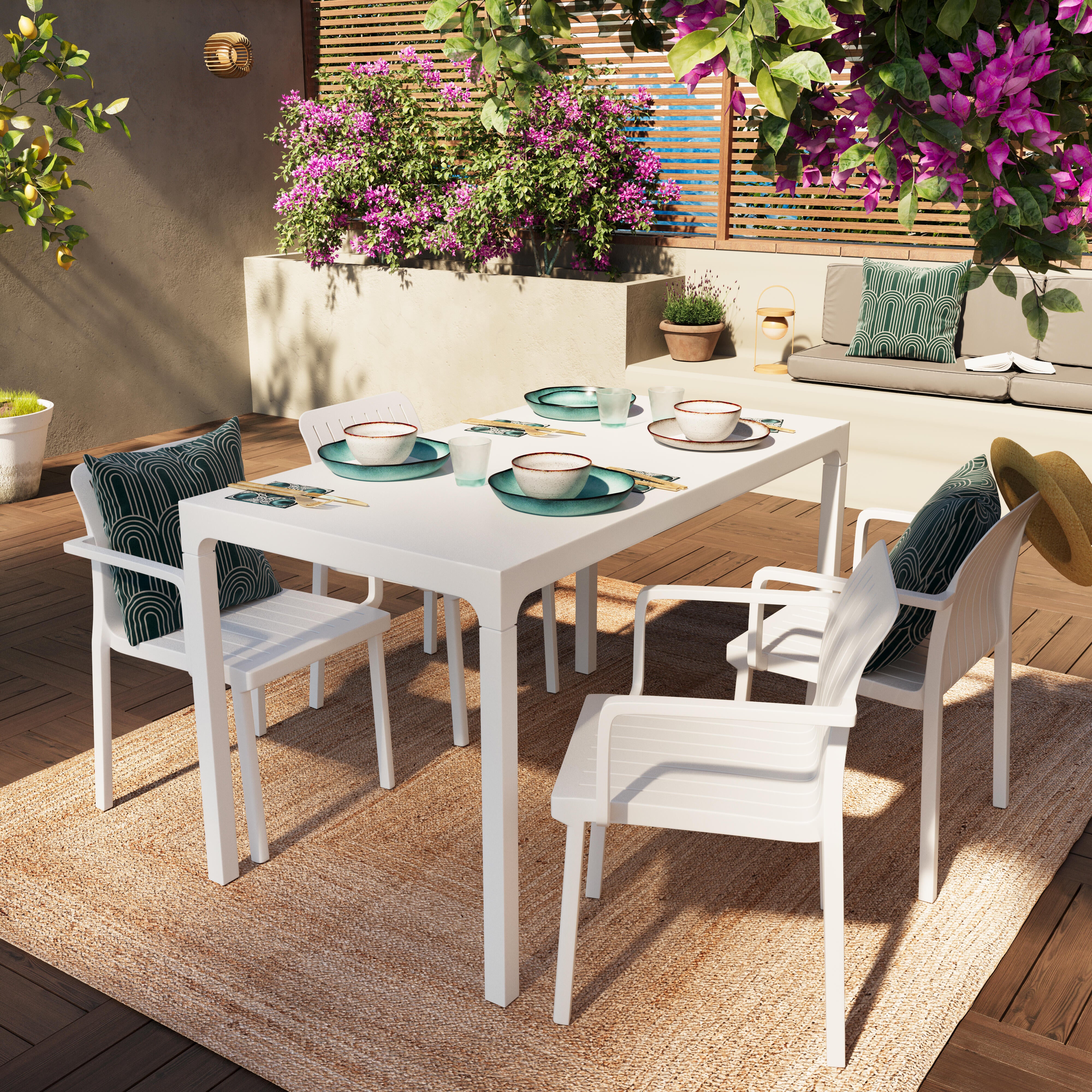 Mesa de jardín de comedor de polipropileno Máster blanco de 140x75x80 cm - 6