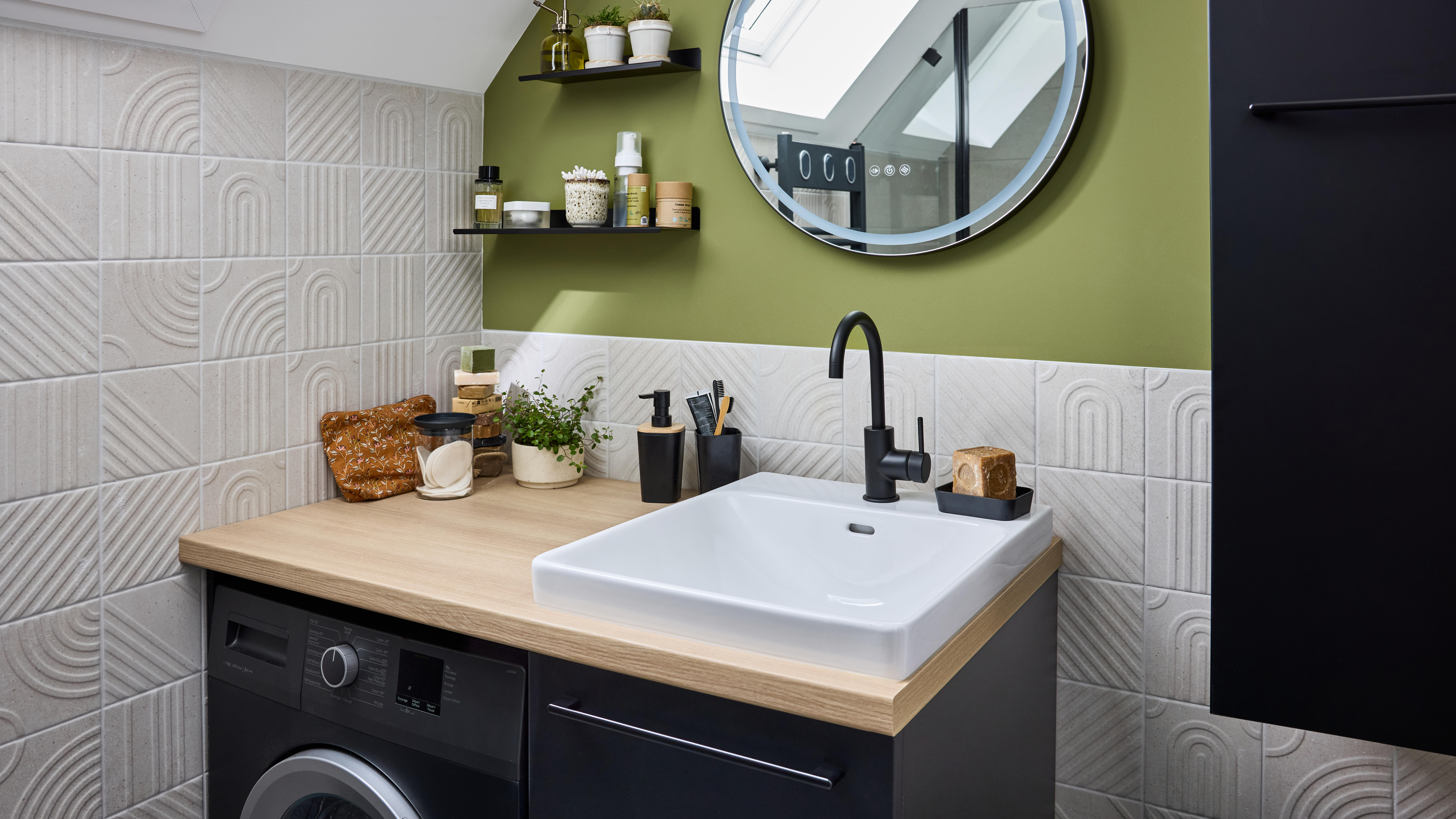 Plan simple vasque centrée Remix buanderie céramique blanc Brillant l.57.3 x P.4 - 6