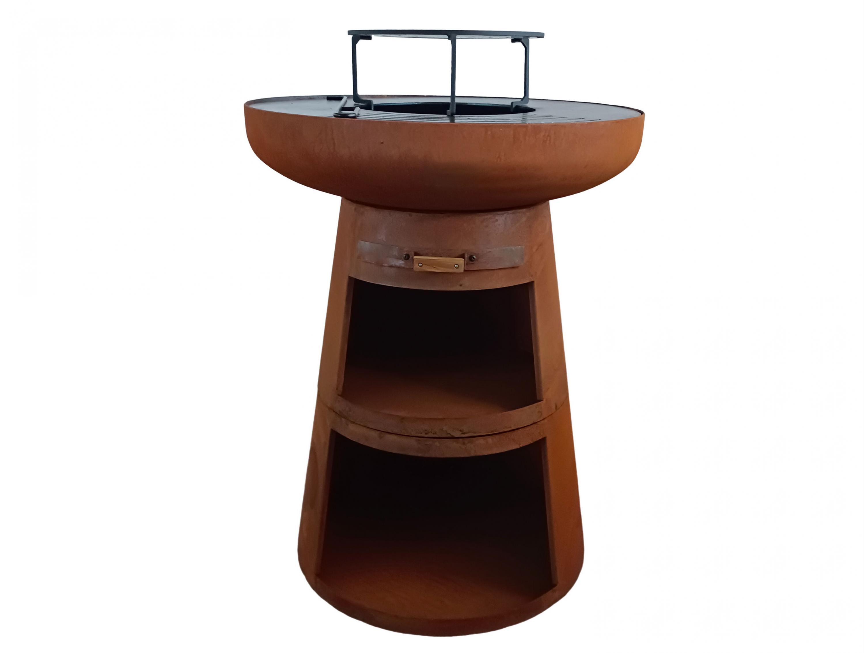 Barbecue redondo em aço corten com prancha e grelha - 2