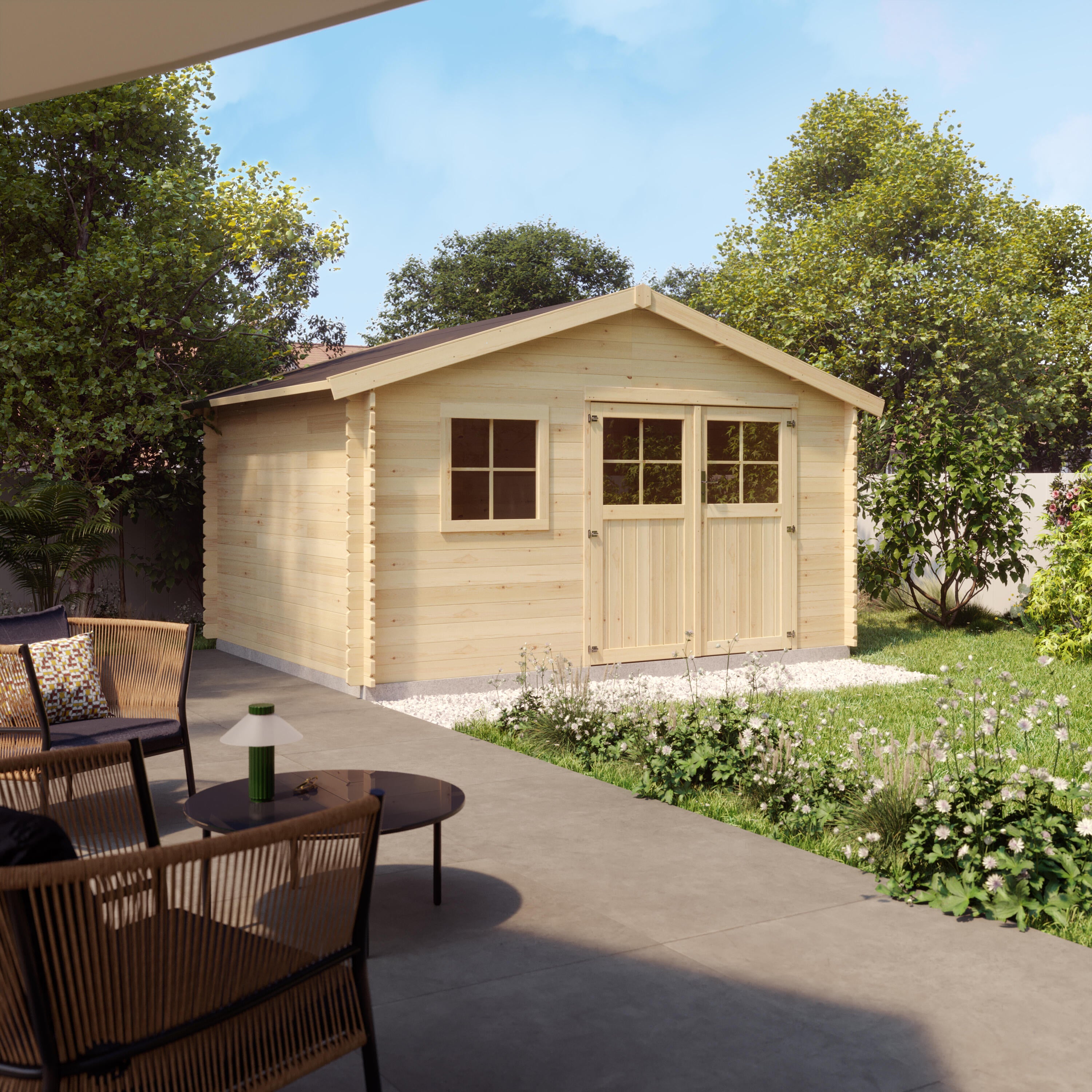 Caseta de madera Tahtali de 429.7x246x302.5 cm y 13 m2 con 28 mm espesor doble puerta abatible NATERIAL - 4