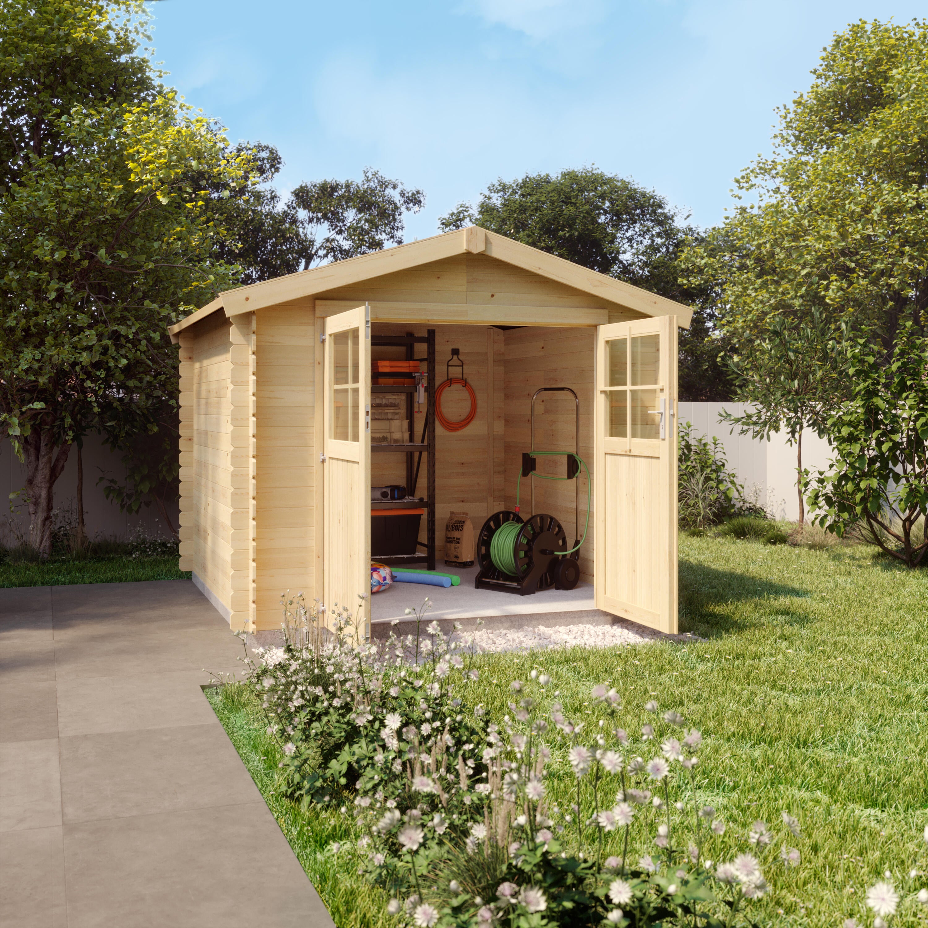 Caseta de madera Andes de 284x223x274.5 cm y 7.24 m2 con 19 mm espesor y doble puerta abatible NATERIAL - 4