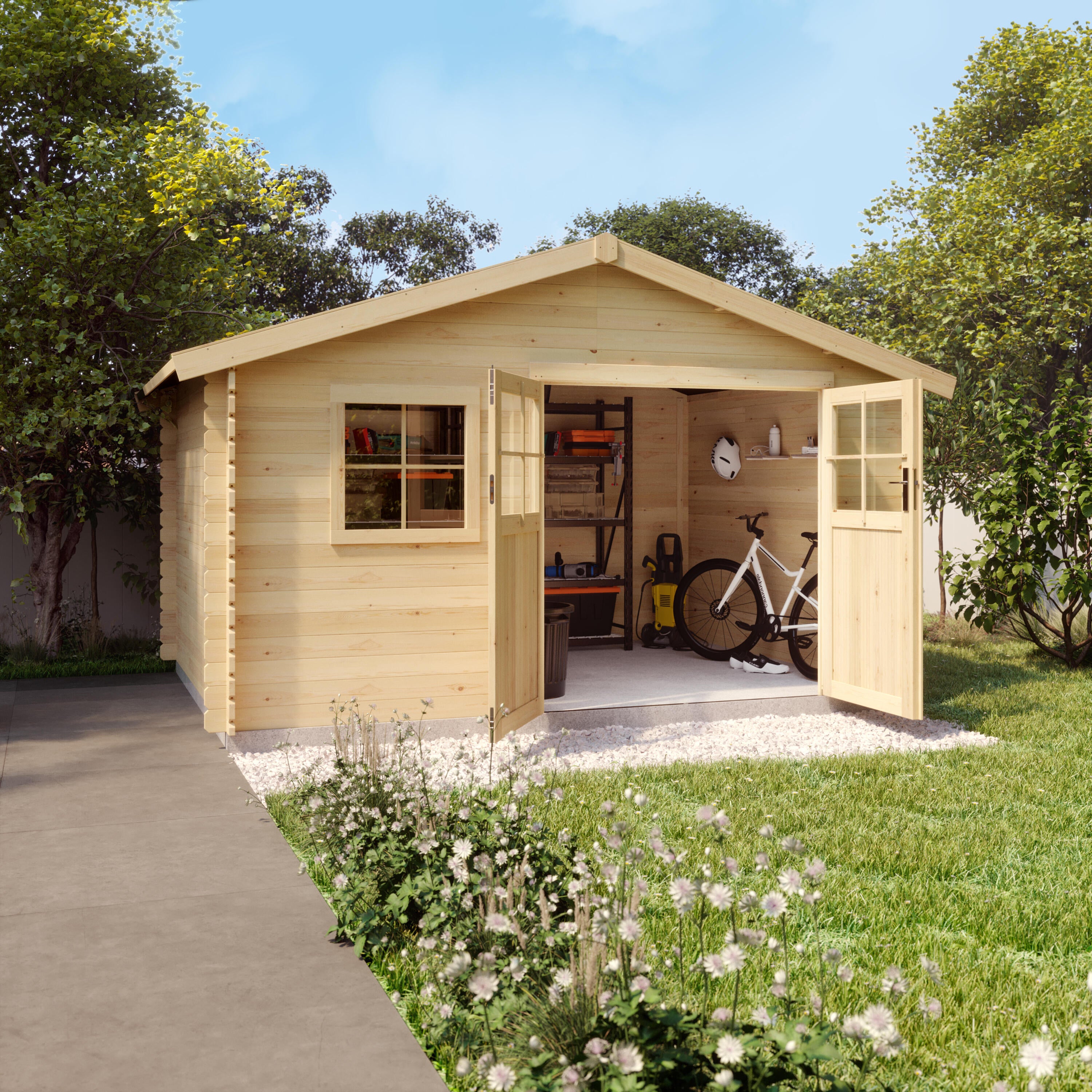 Caseta de madera Tahtali de 429.7x246x302.5 cm y 13 m2 con 28 mm espesor doble puerta abatible NATERIAL - 3