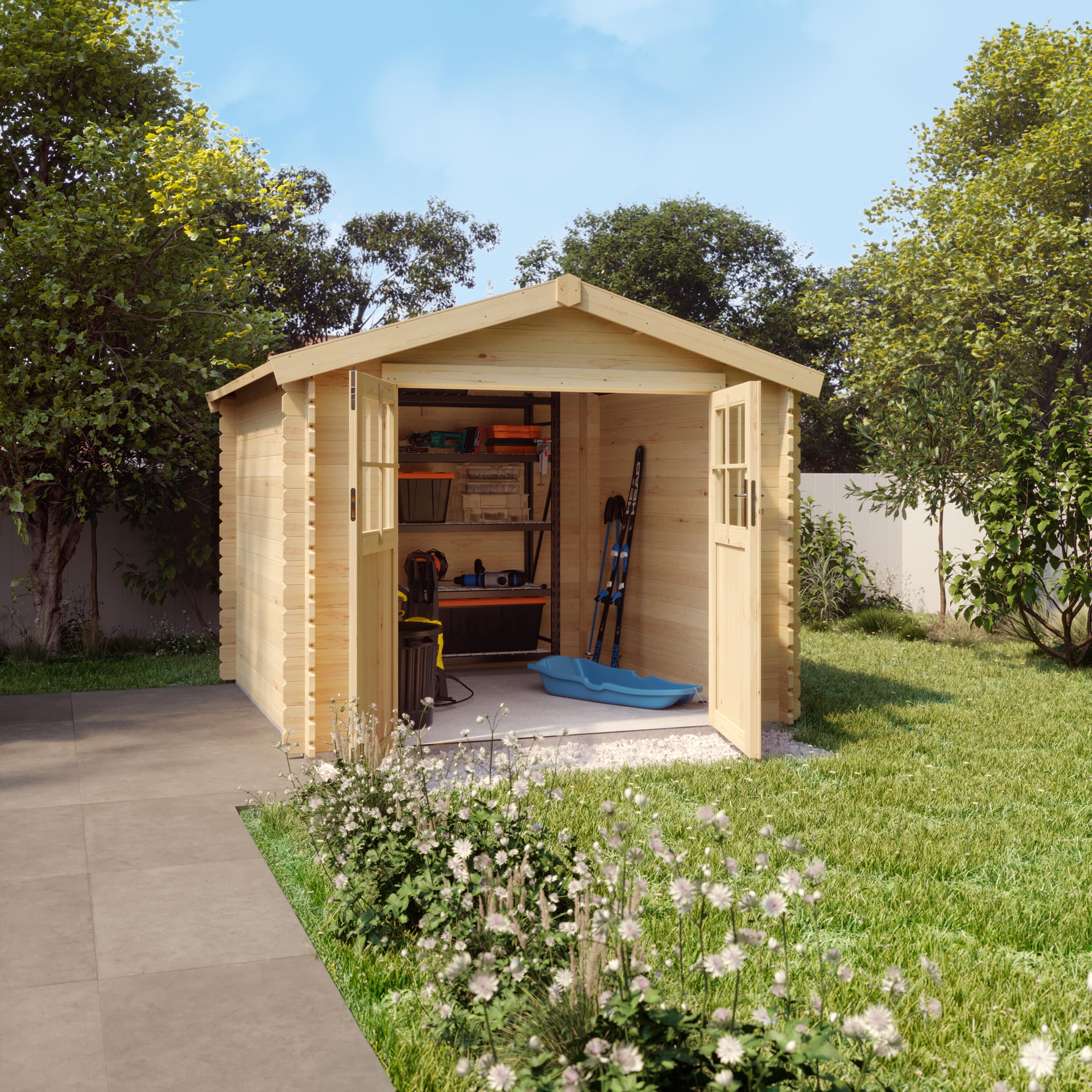 Caseta de madera Triver de 283.8x224x272.9 cm y 7.2 m2 con 28 mm espesor y doble puerta abatible NATERIAL - 3