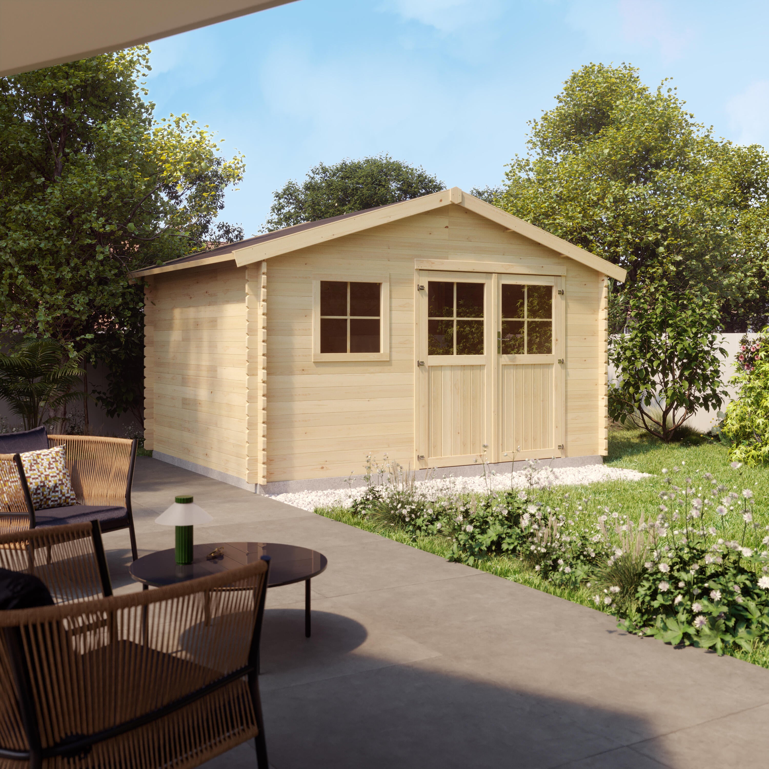 Caseta de madera Eiger de 429.7x257x302.5 cm y 11.86 m2 con 34 mm espesor y doble puerta abatible NATERIAL - 6