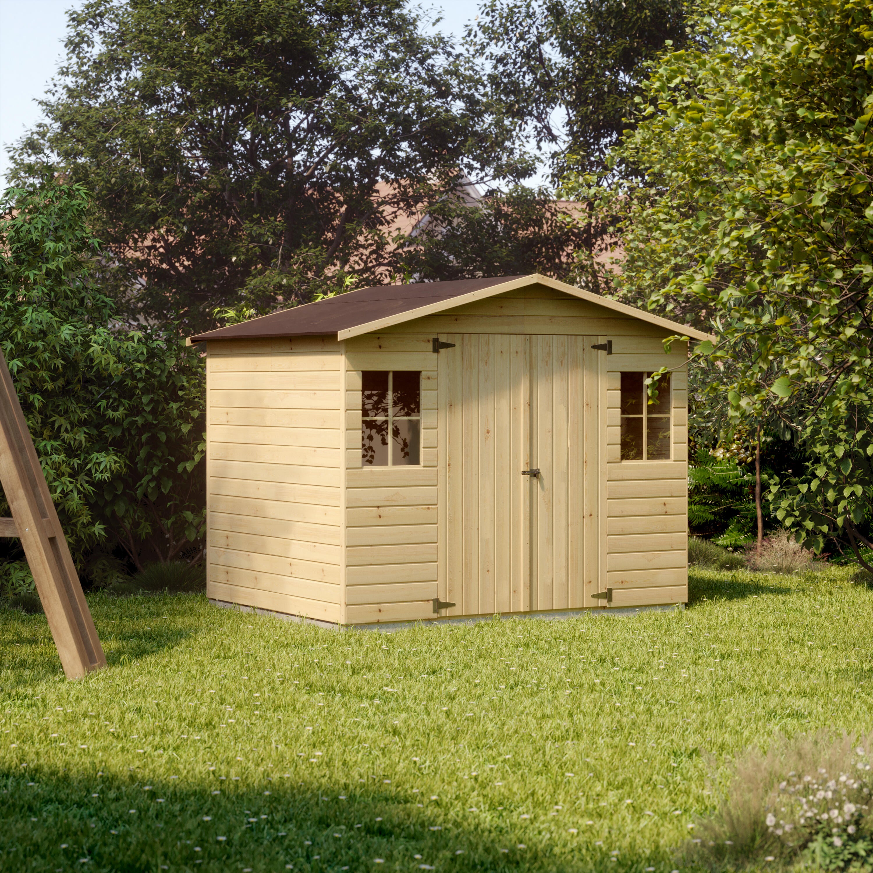 Caseta de madera Denali de 264.5x201.5x202.7 cm y 4.42 m2 con 12 mm espesor y doble puerta abatible NATERIAL - 4