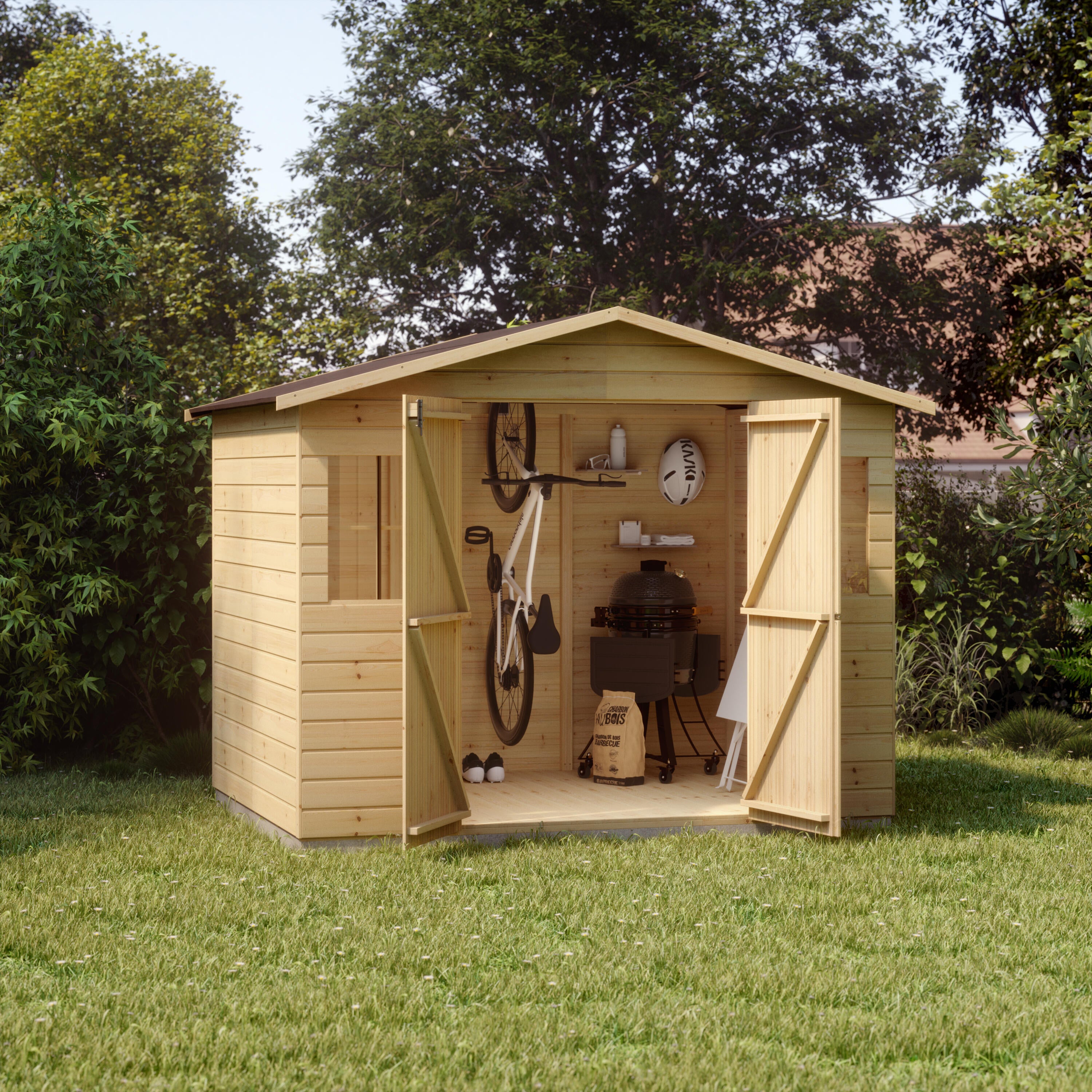 Caseta de madera Denali de 264.5x201.5x202.7 cm y 4.42 m2 con 12 mm espesor y doble puerta abatible NATERIAL - 3