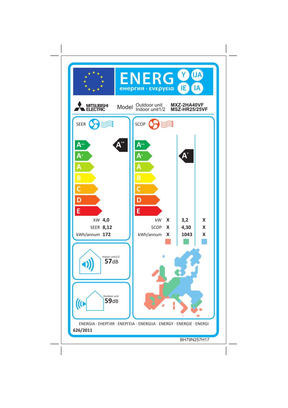 Unità esterna condizionatore MITSUBISHI ELECTRIC dual 13.600 BTU 4 KW R32 Inverter A++/A+ serie HR - 4
