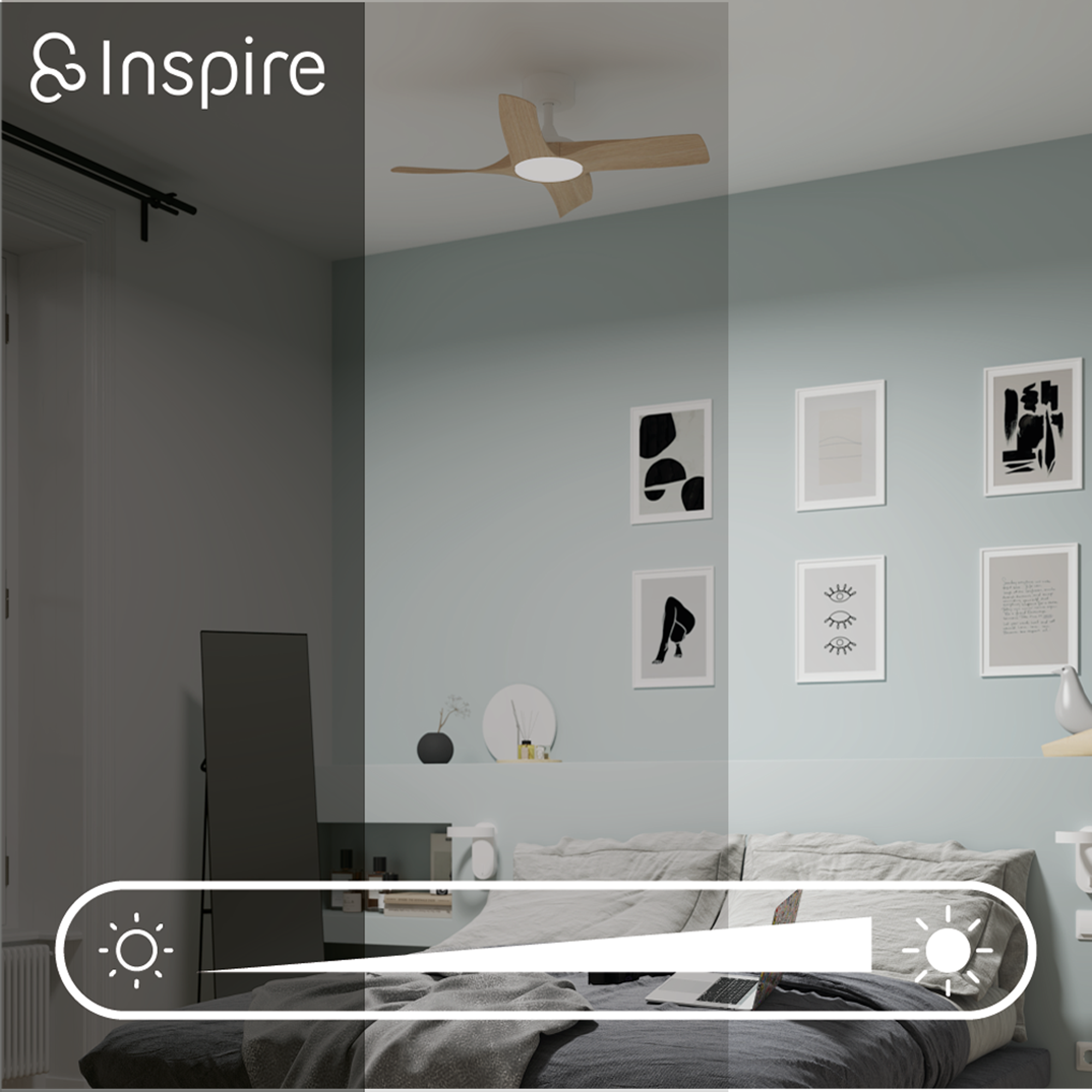 Ventilador de techo con luz silencioso DC 32W con mando ø91 cm Siroco Plus INSPIRE beige luz CCT 4 aspas| 6 velocidades| modo verano/invierno| brisa| temporizador| recomendado para <13m² - 14