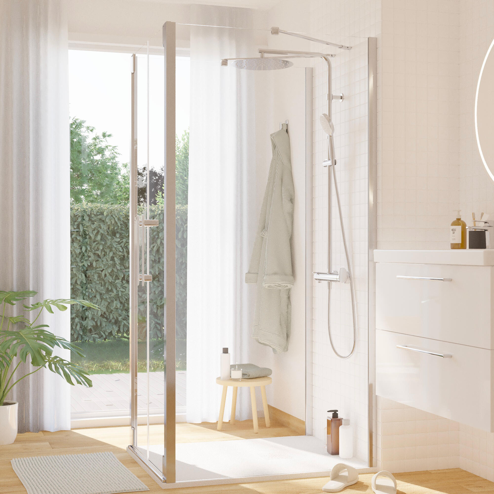 Mampara de ducha frontal abatible transparente Remix2 perfil cromo (76.5-80.5)x195 cm - 7
