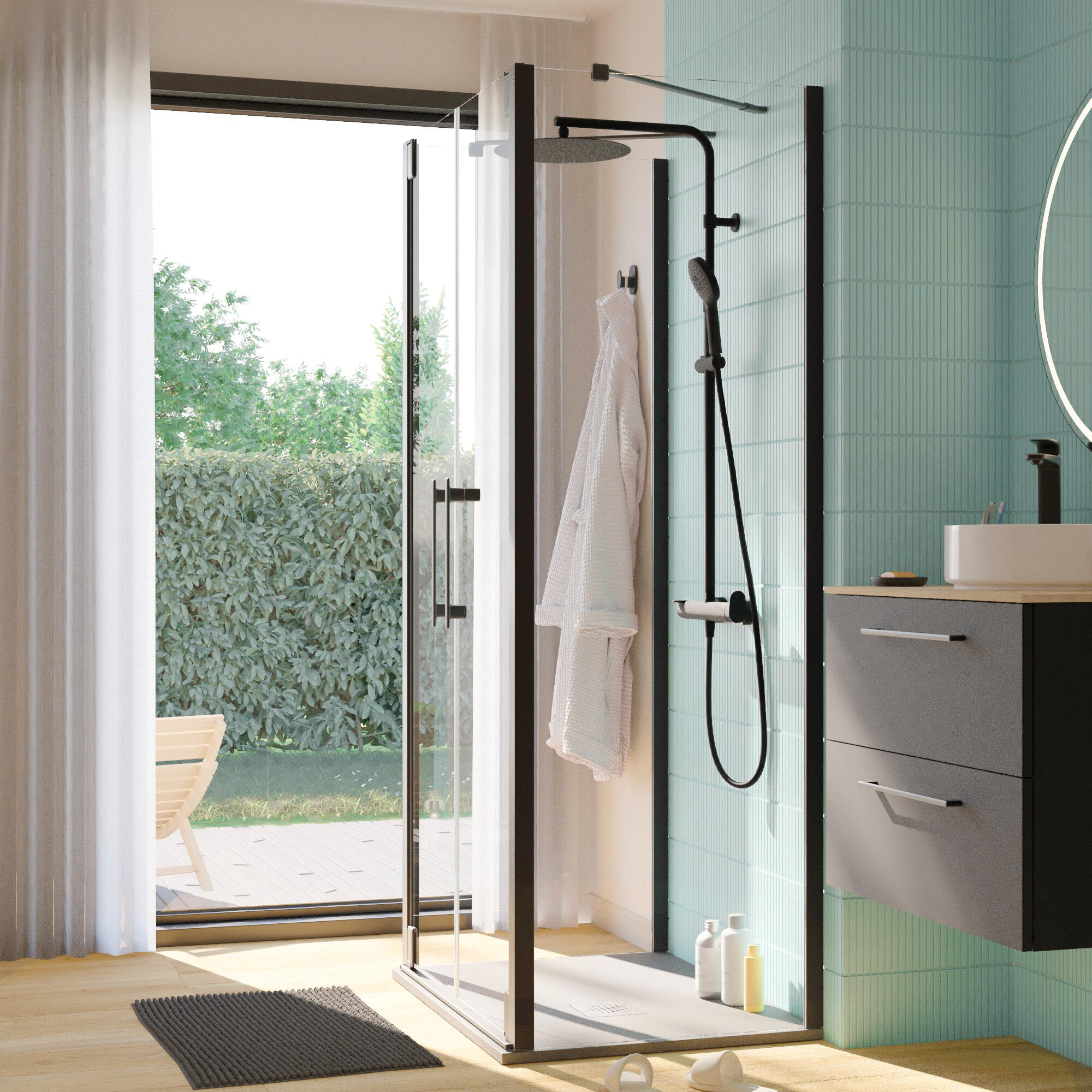 Ścianka prysznicowa do drzwi uchylnych Remix 70 x 195 cm czarna Sensea - 3
