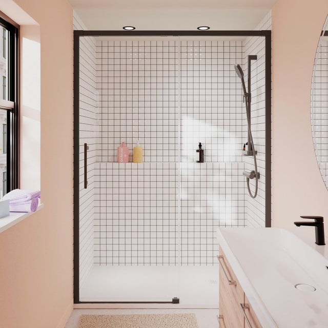 Porte de douche coulissante 2 panneaux vitrage transparent, noir l.120cm Remix