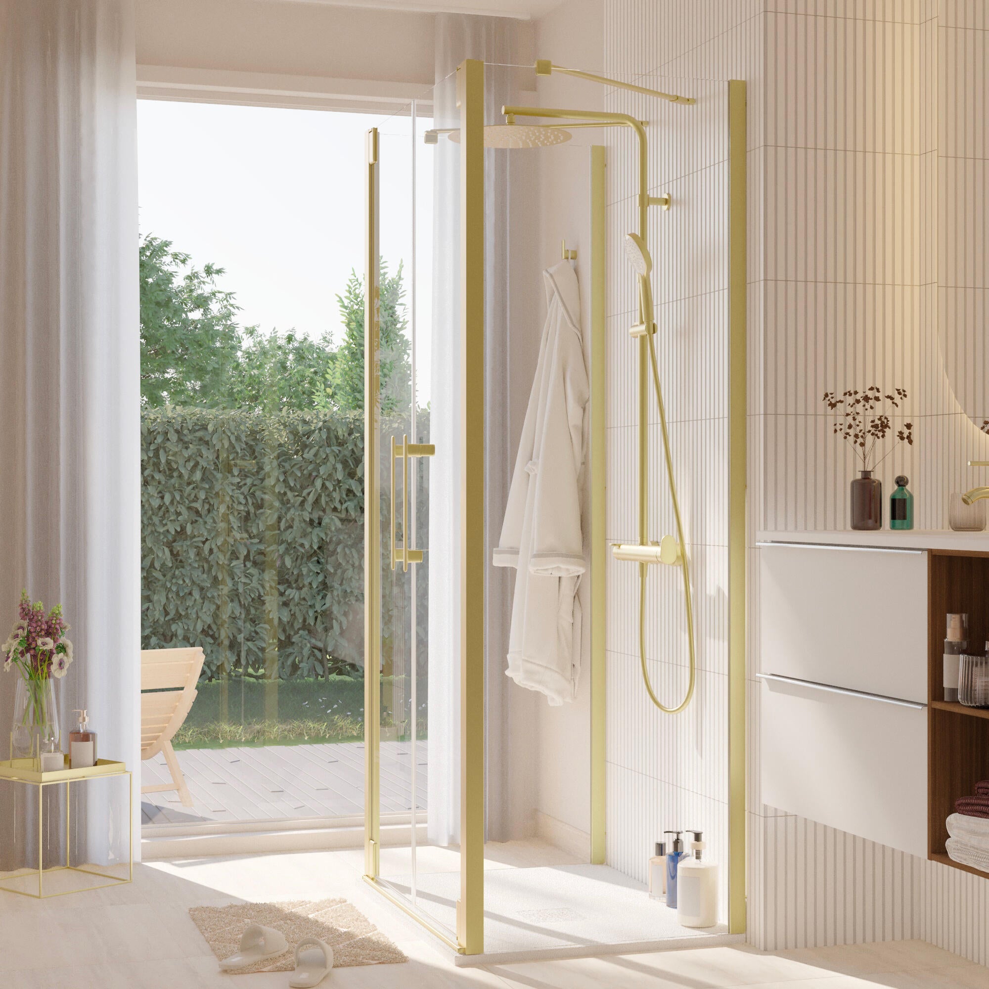 Ścianka prysznicowa do drzwi uchylnych Remix 70 x 195 cm złota Sensea - 3