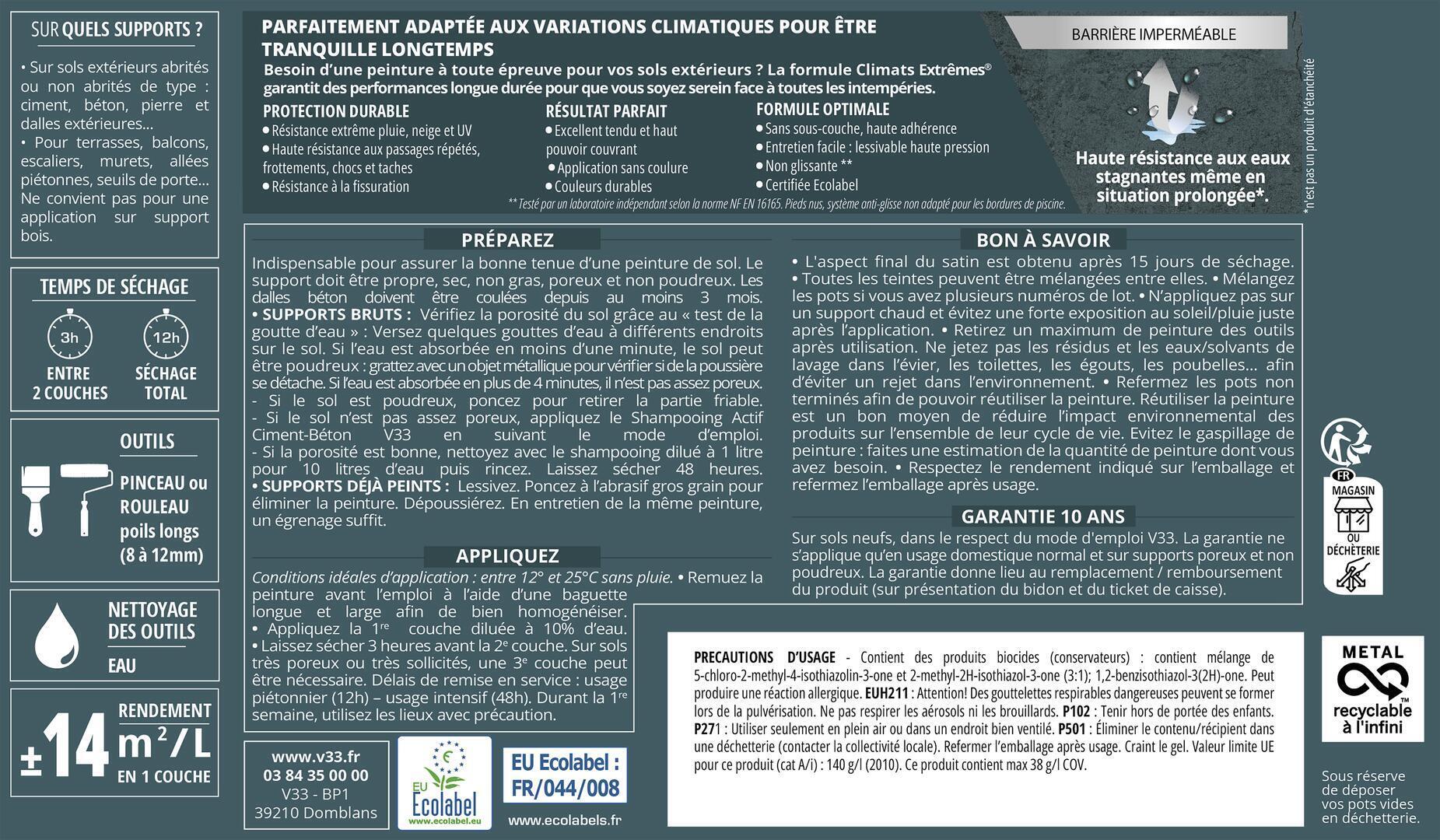 Peinture sol Climats extrêmes® V33, schiste satiné, 2.5 l - 6