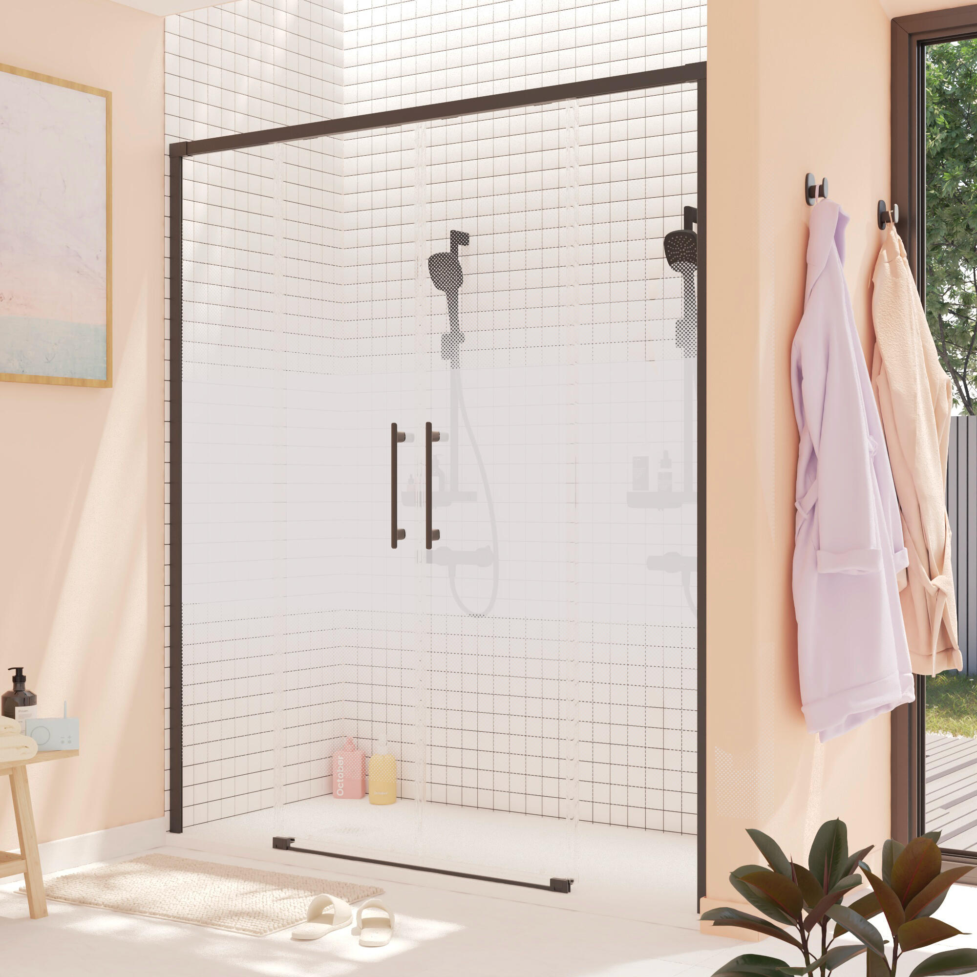 Mampara de ducha frontal corredera serigrafiada remix2 perfil negro (170.5-166.5)x195 cm