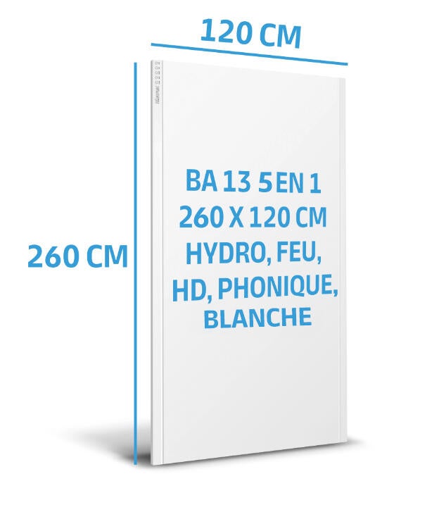 Plaque de plâtre BA13, Teknoplac 5EN1 blanche L.260 x l.120 cm - 2