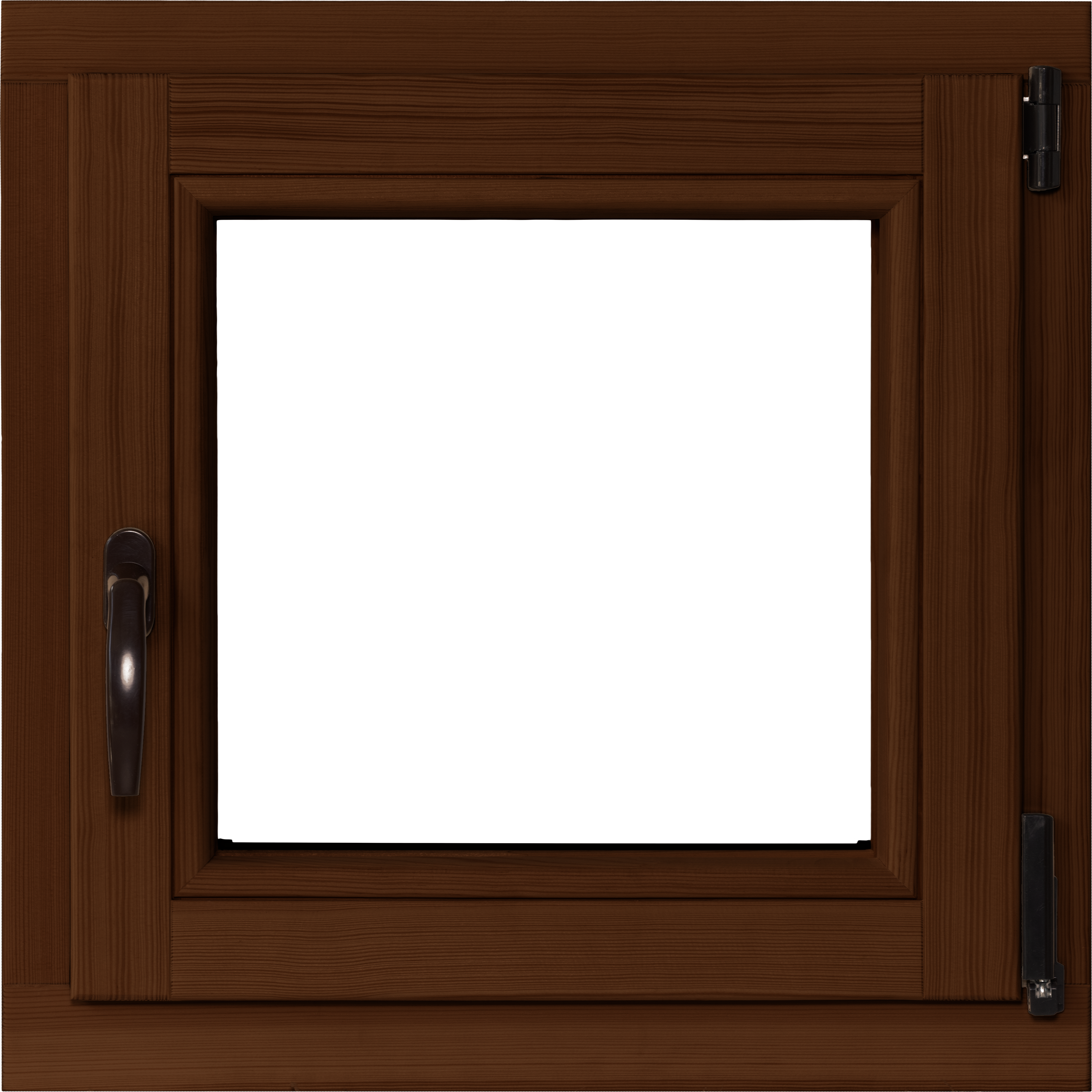 Okno drewniane 2-szybowe fasadowe kolor lakier orzech O1 RU 565x535 mm rozwierno-uchylne prawe do wewnątrz Lupol