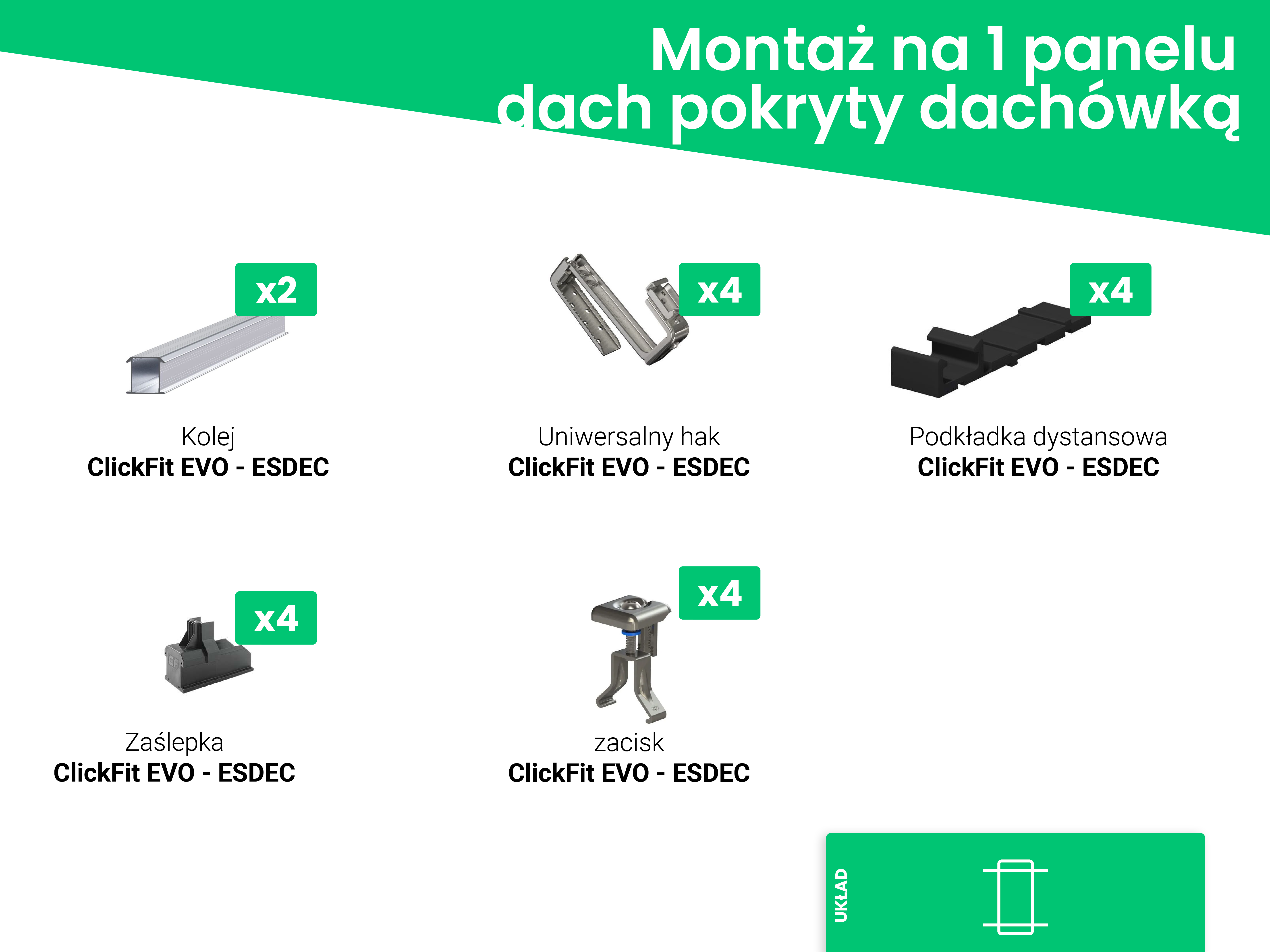 Element konstrukcyjny PV 1 moduł dach skośny ESDEC