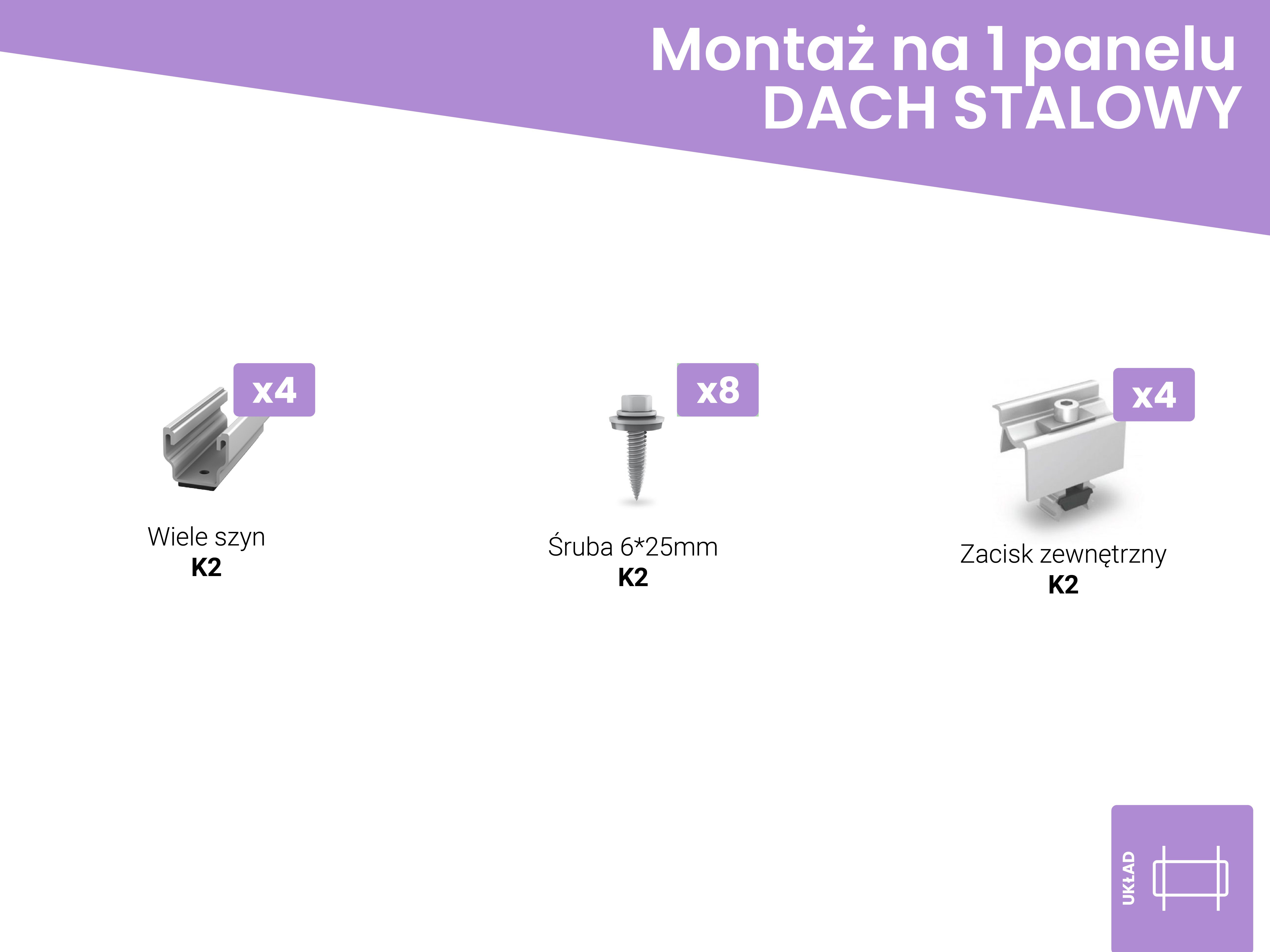 Elementy konstrukcyjne PV 1 moduł dach dwuspadowy stalowy K2