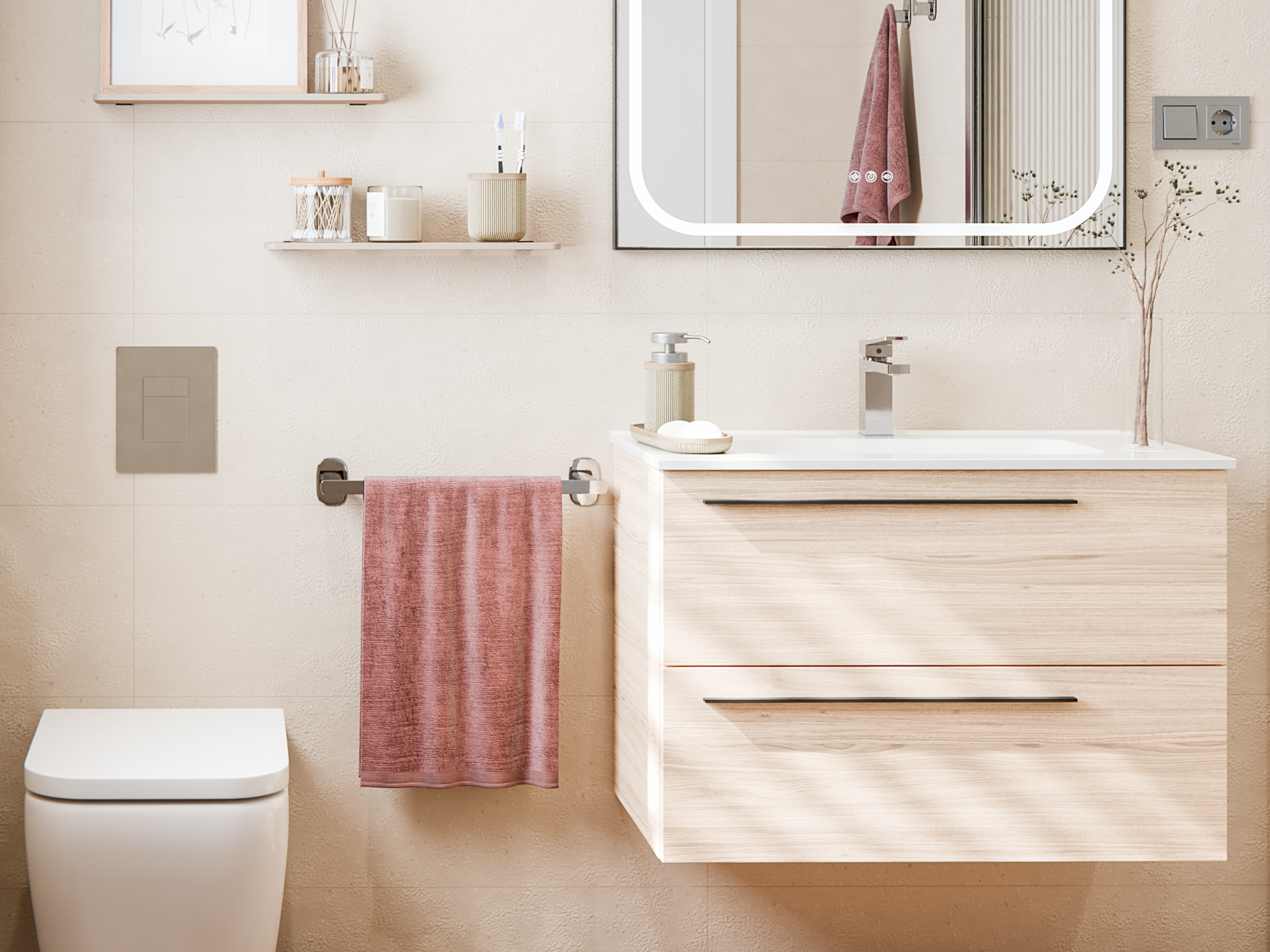 Mueble de baño con lavabo  Mía crudo mate 80x40 cm - 2
