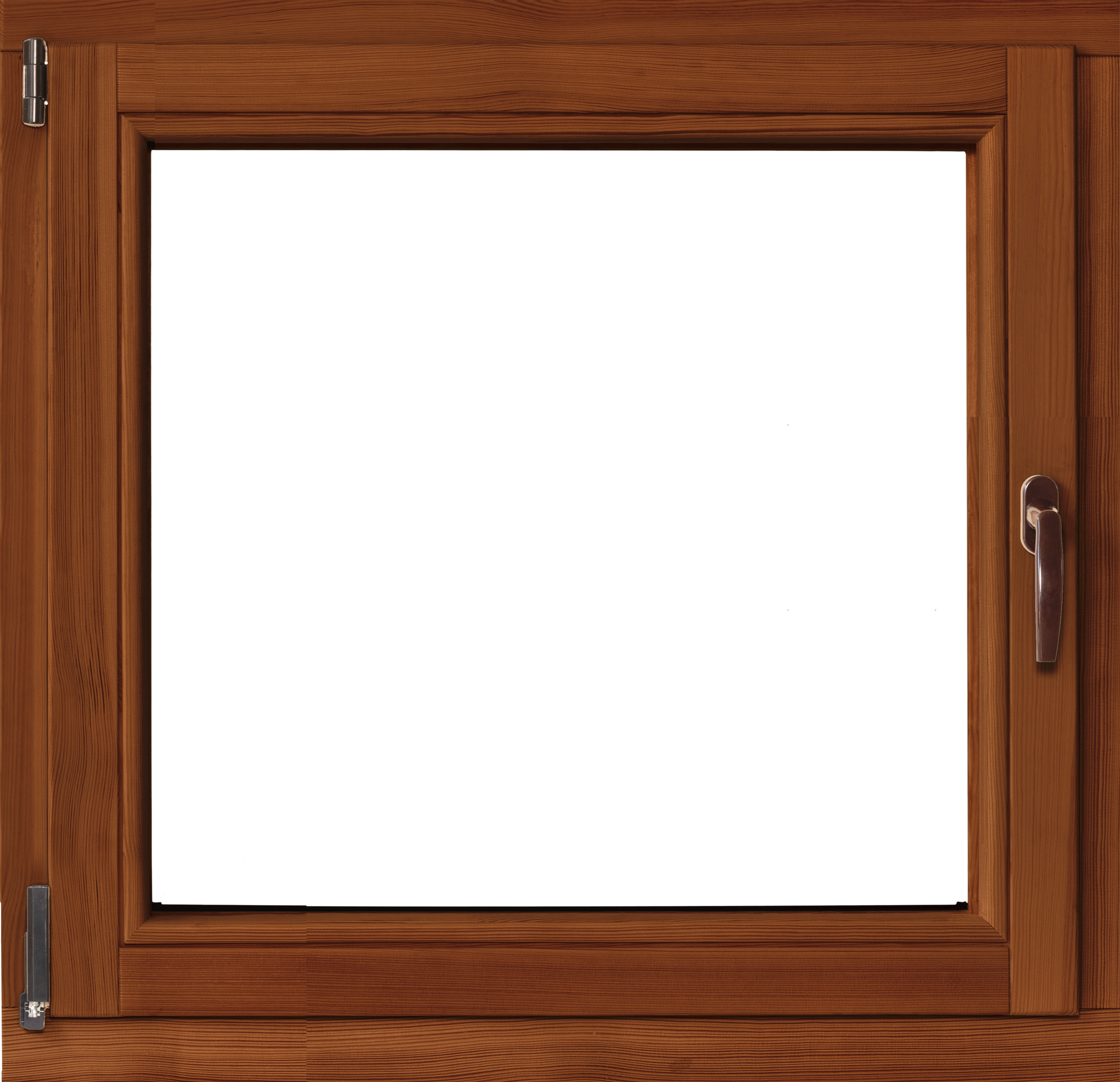 Okno drewniane 2-szybowe fasadowe lakier kolor afromozja O5 RU 865x835 mm rozwierno-uchylne lewe do wewnątrz Lupol