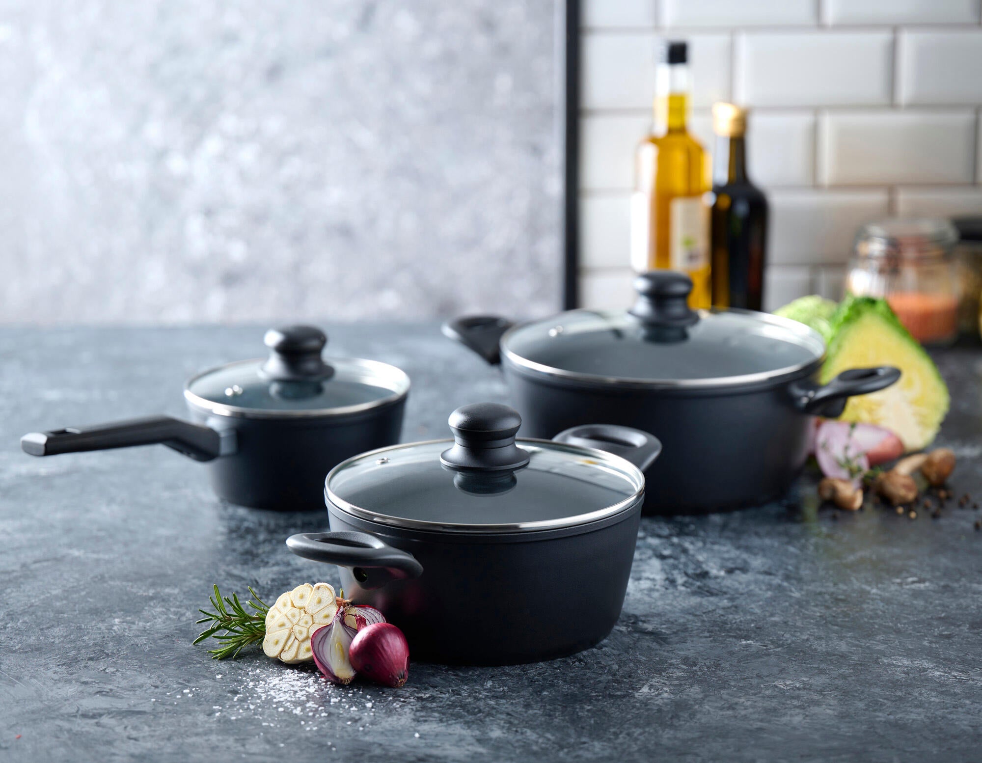 Bateria de cocina 3 piezas con tapa de cristal - 2