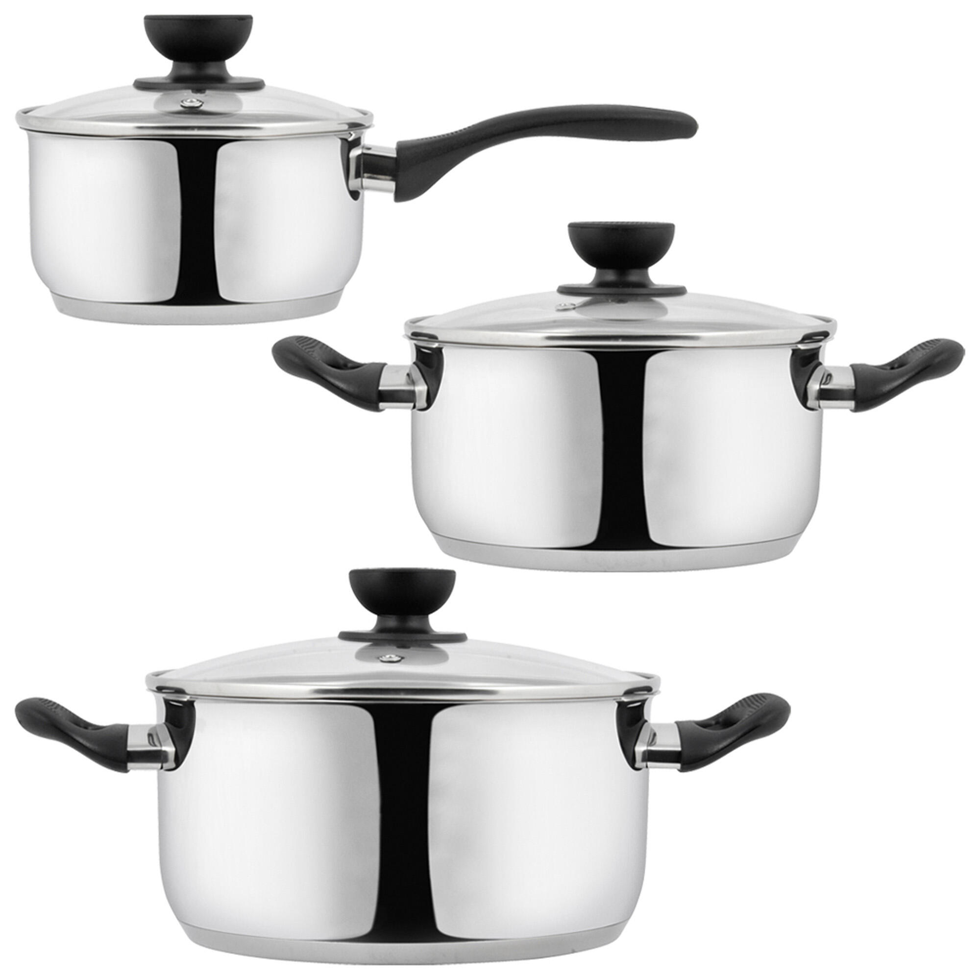 Bateria de cocina 3 piezas acero inoxidable con tapa de cristal - 4