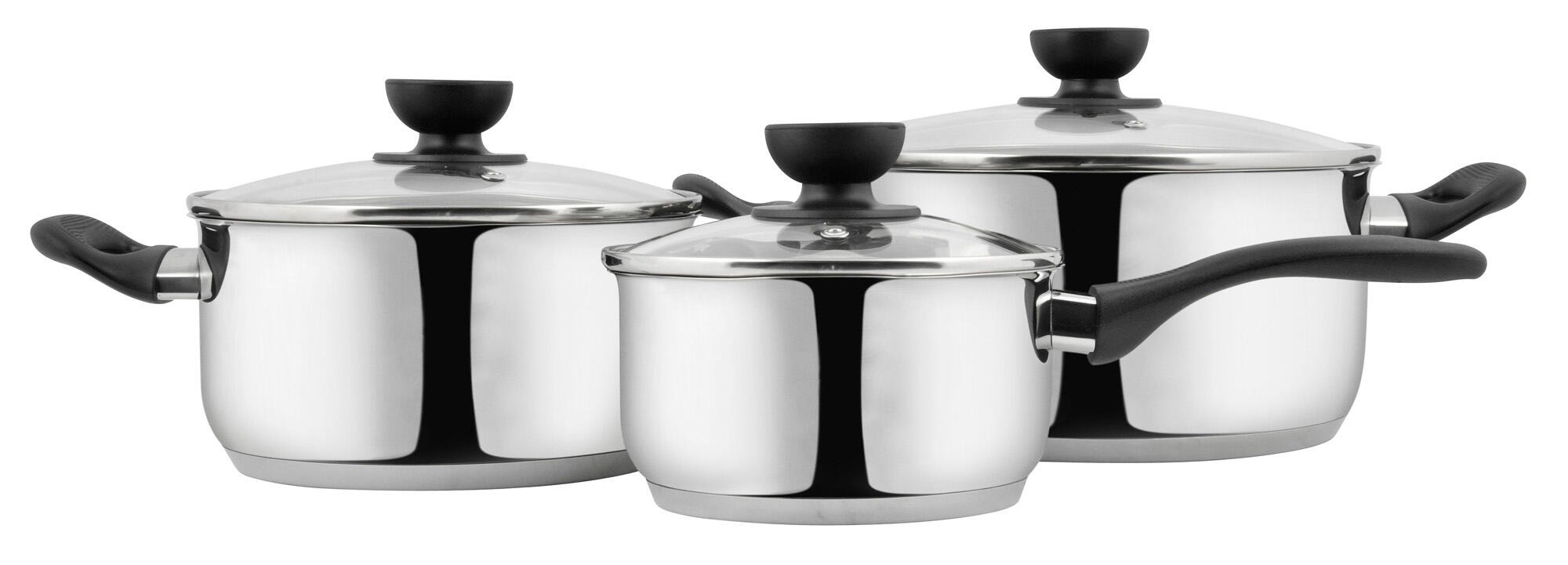 Bateria de cocina 3 piezas acero inoxidable con tapa de cristal - 3