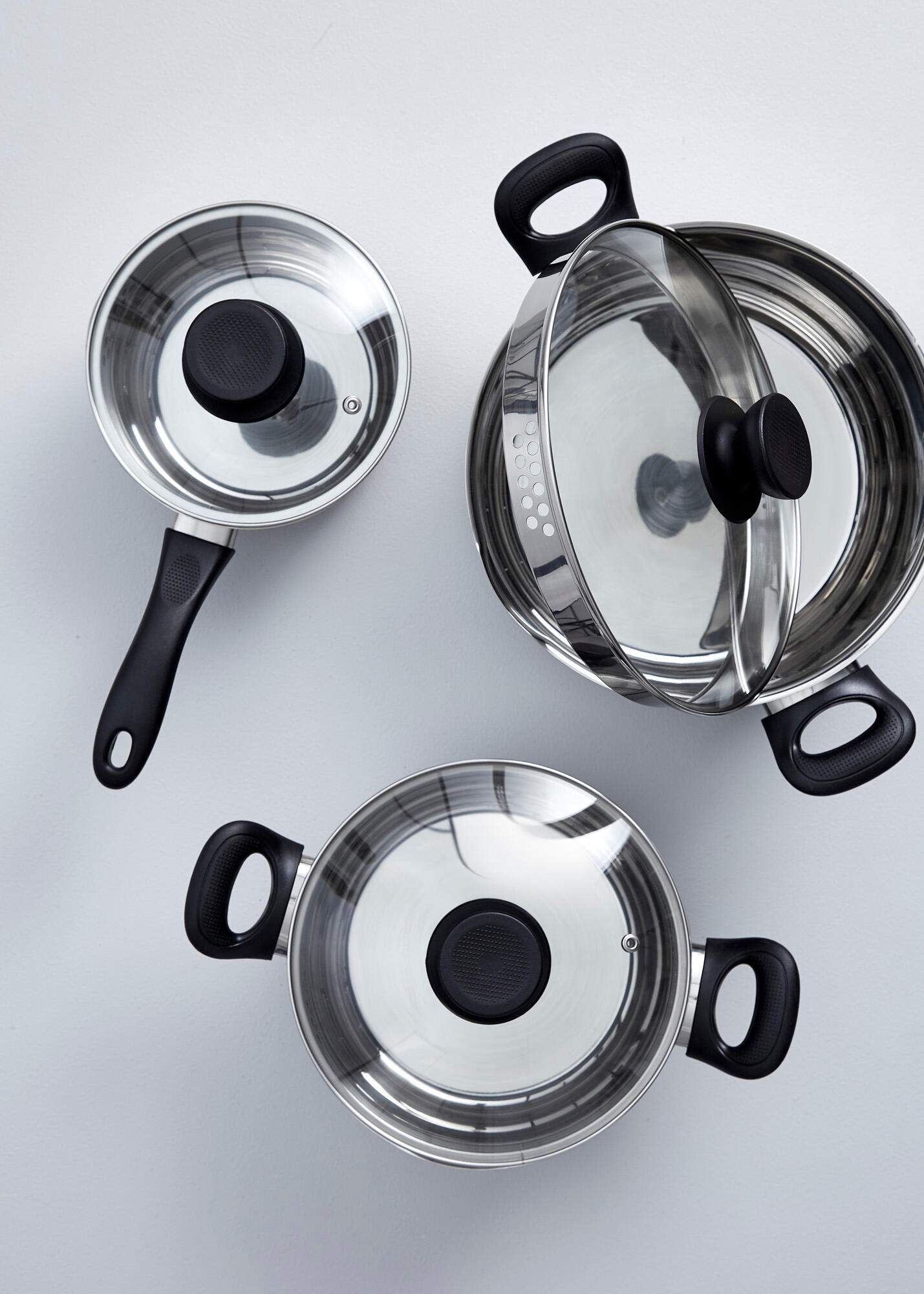 Bateria de cocina 3 piezas acero inoxidable con tapa de cristal - 2