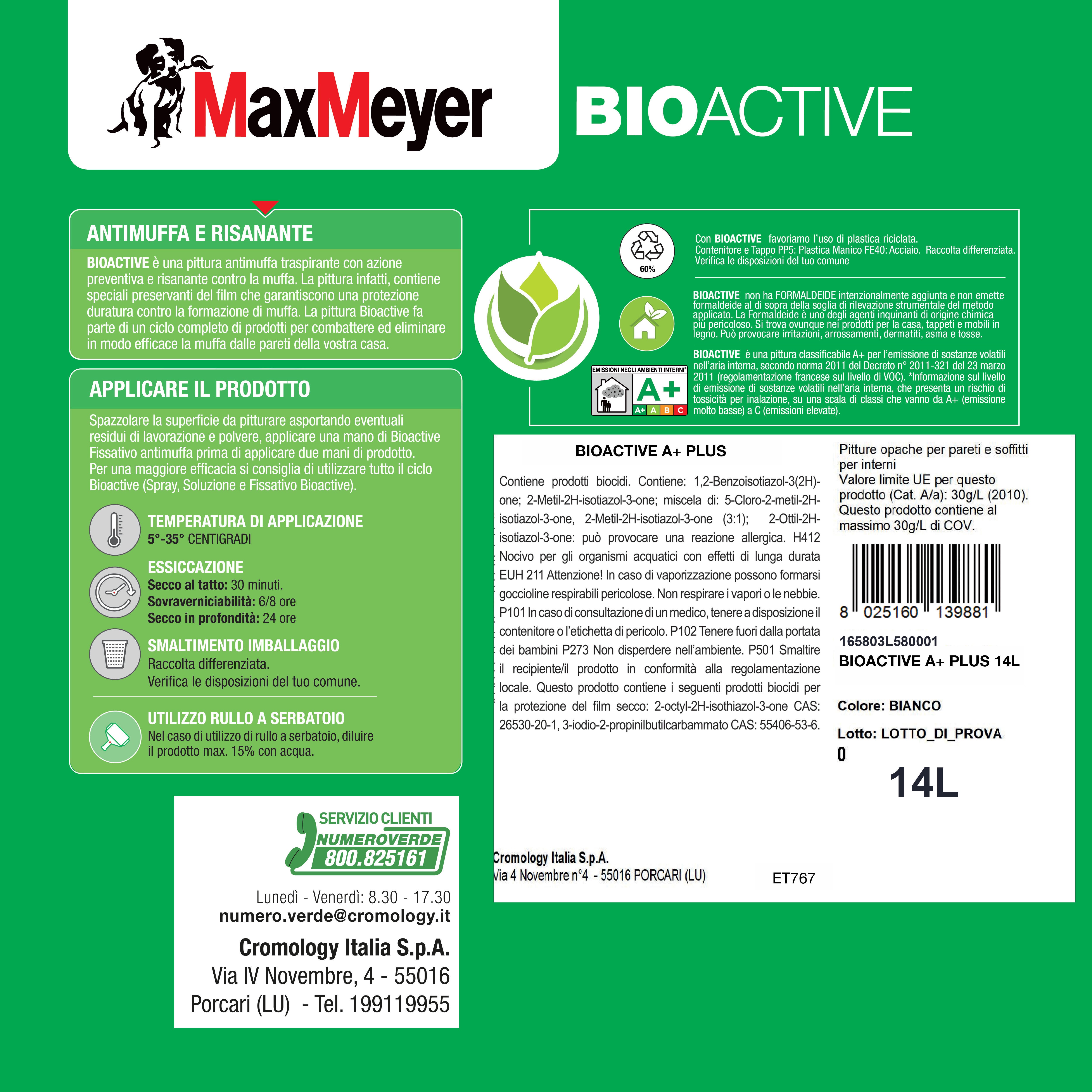Pittura per interni per parete e soffitto, MAXMEYER Bioactive Antimuffa bianco opaco, 14 L - 4