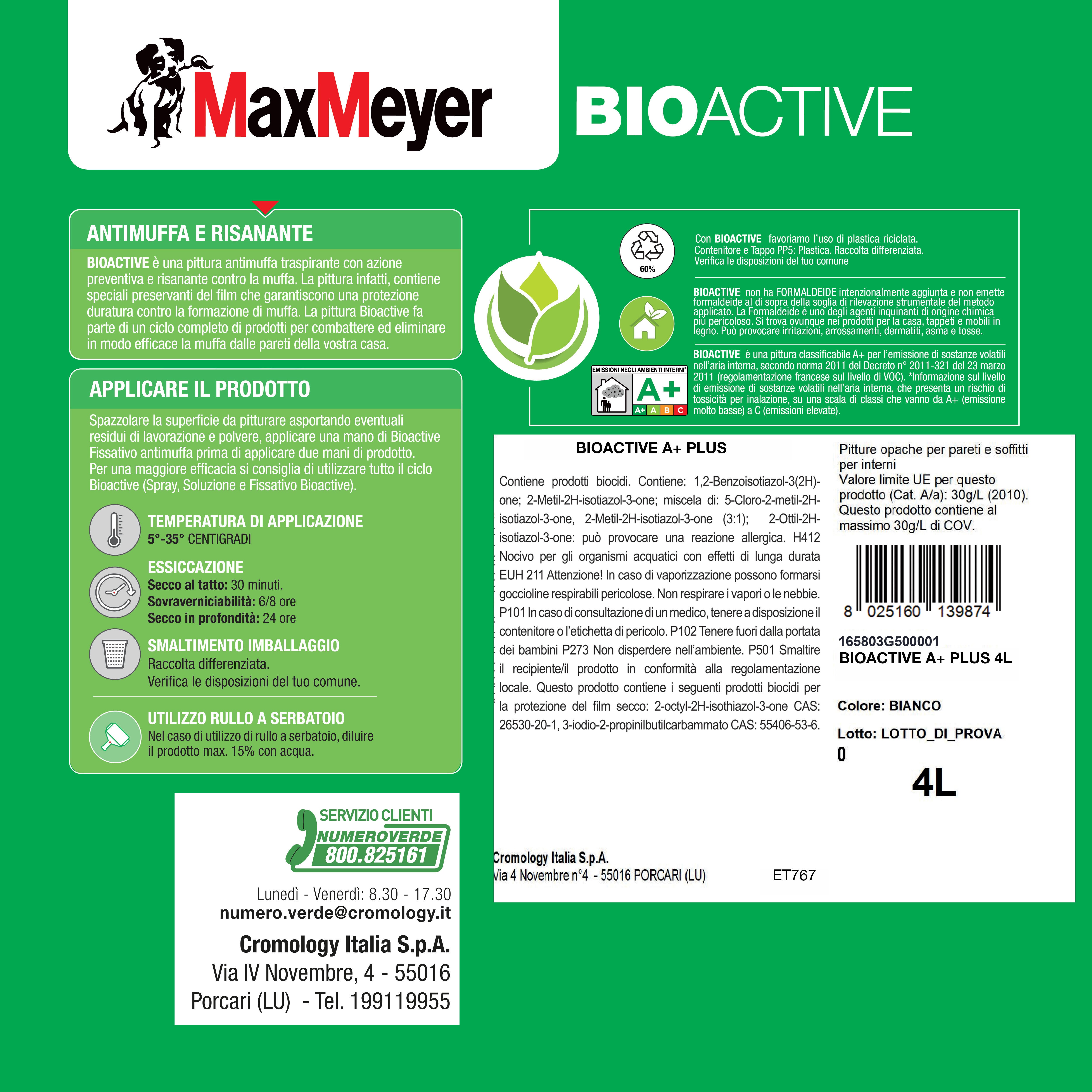 Pittura per interni per parete e soffitto, MAXMEYER Bioactive Antimuffa bianco opaco, 4 L - 5