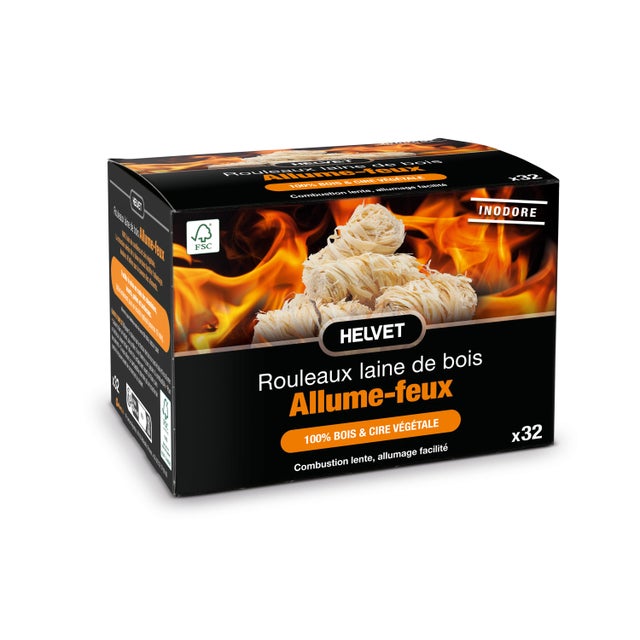 60 à 70 allume-feu laine de bois et cire 100% naturel pour cheminée
