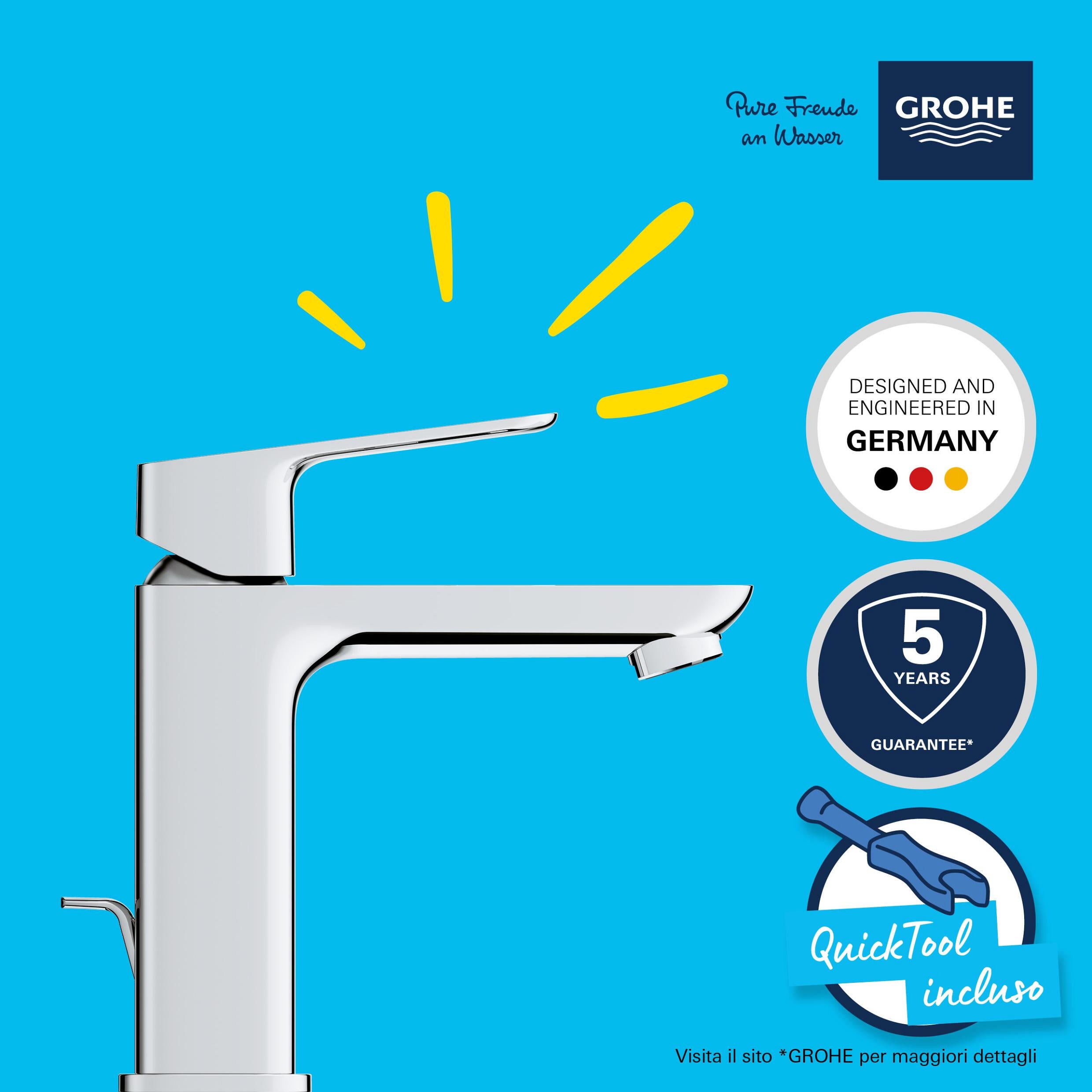 Rubinetto per lavabo a canna media getto aerato Clova Pulse cromato lucido GROHE H 15 cm - 16