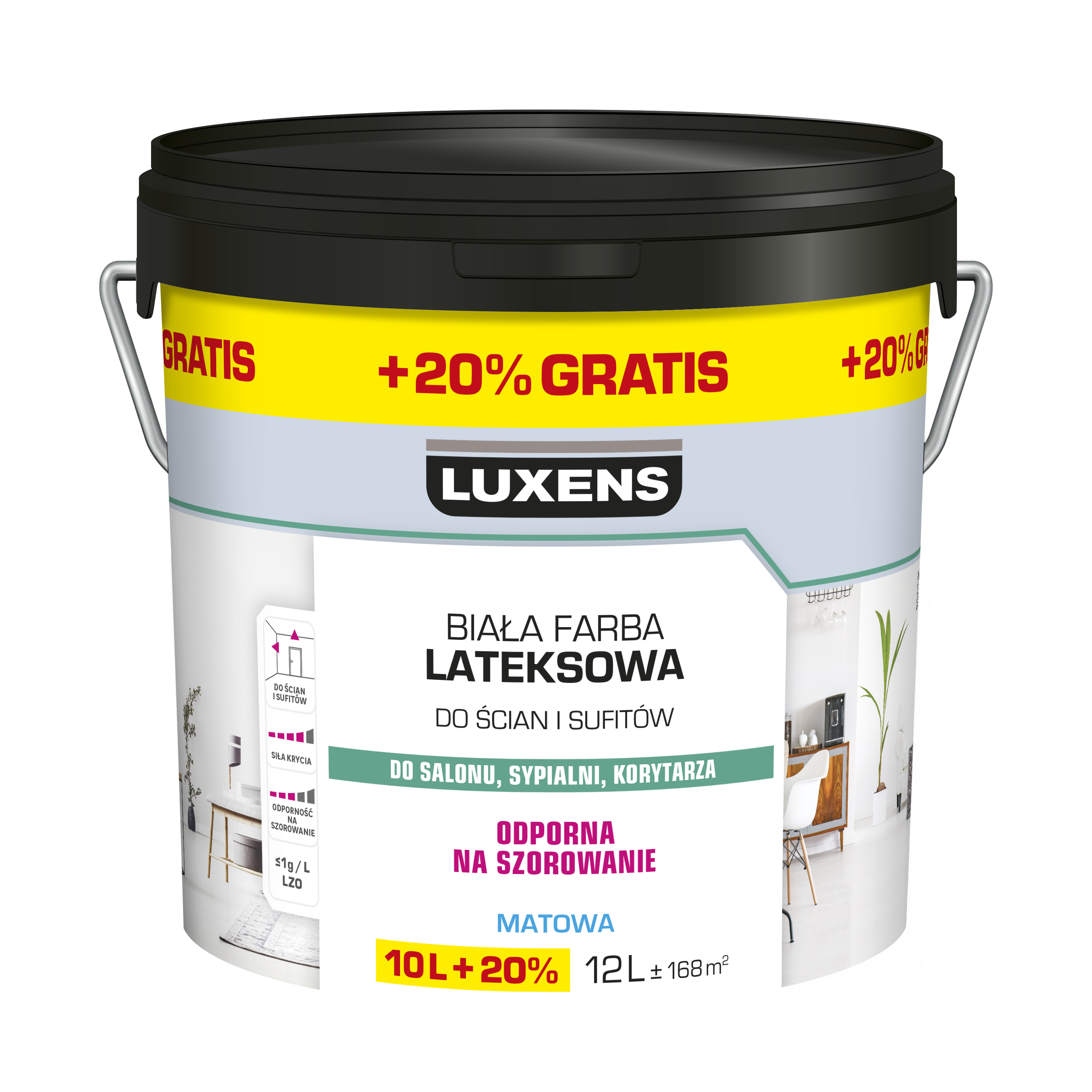 Farba Luxens lateksowa biała 10 l + 20%