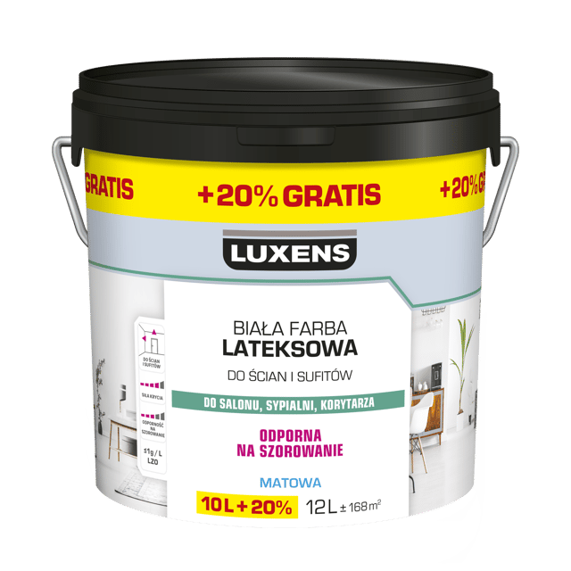 Farba Luxens lateksowa biała 10 l + 20%