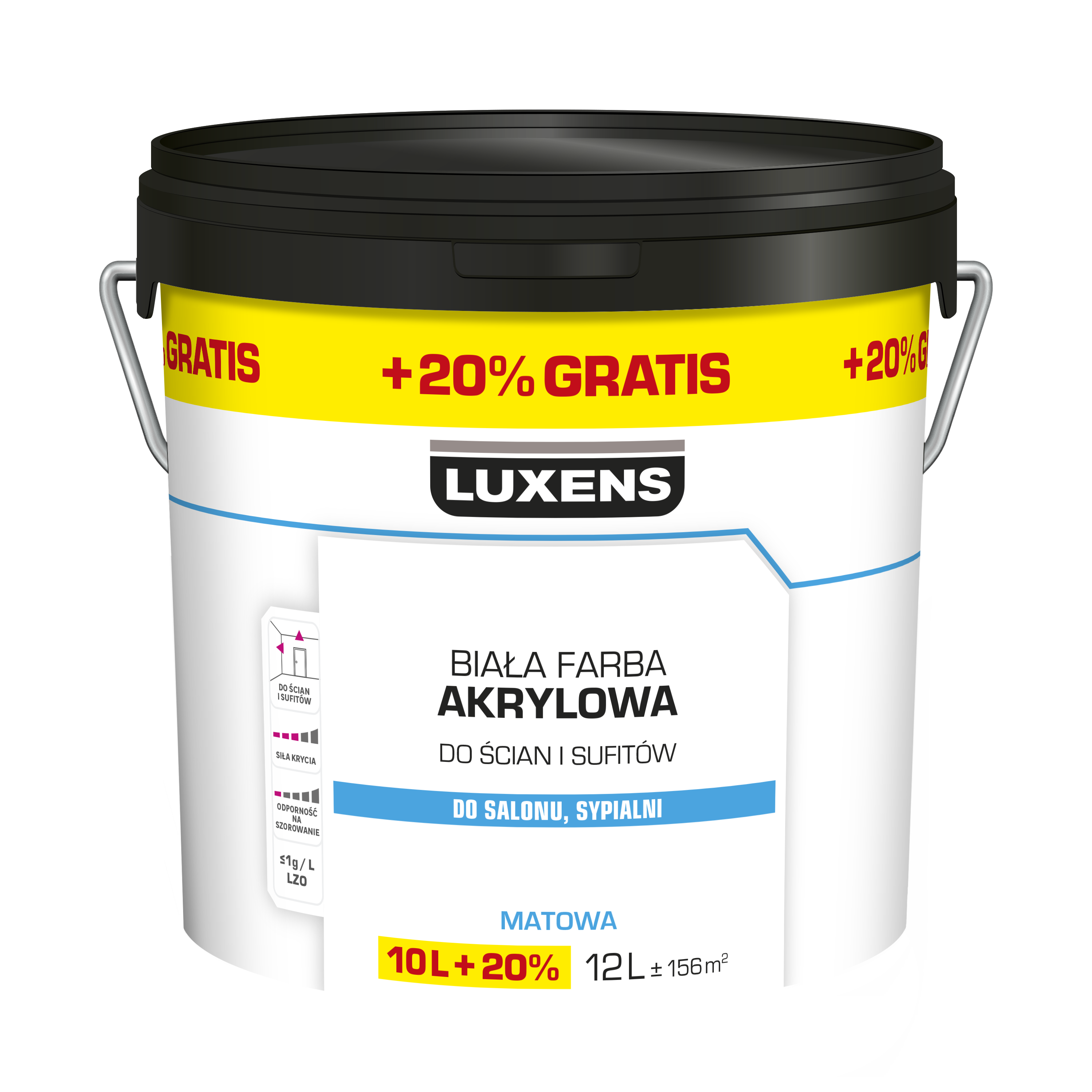 Farba Luxens akrylowa biała 10 l + 20%