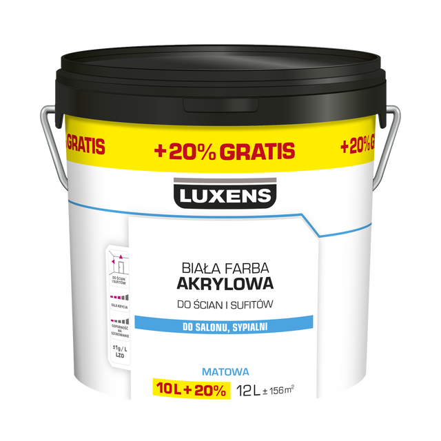 Farba Luxens akrylowa biała 10 l + 20%