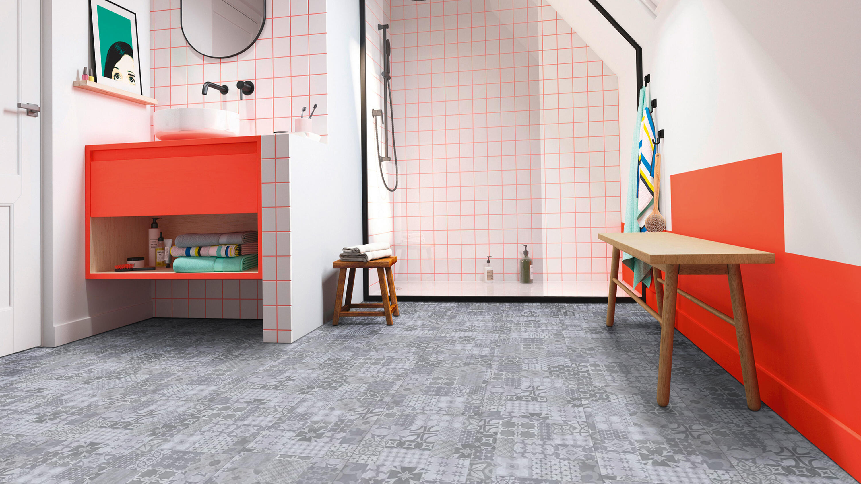 Suelo vinílico SPC clic  Freesia Extrem efecto baldosa gris - 2