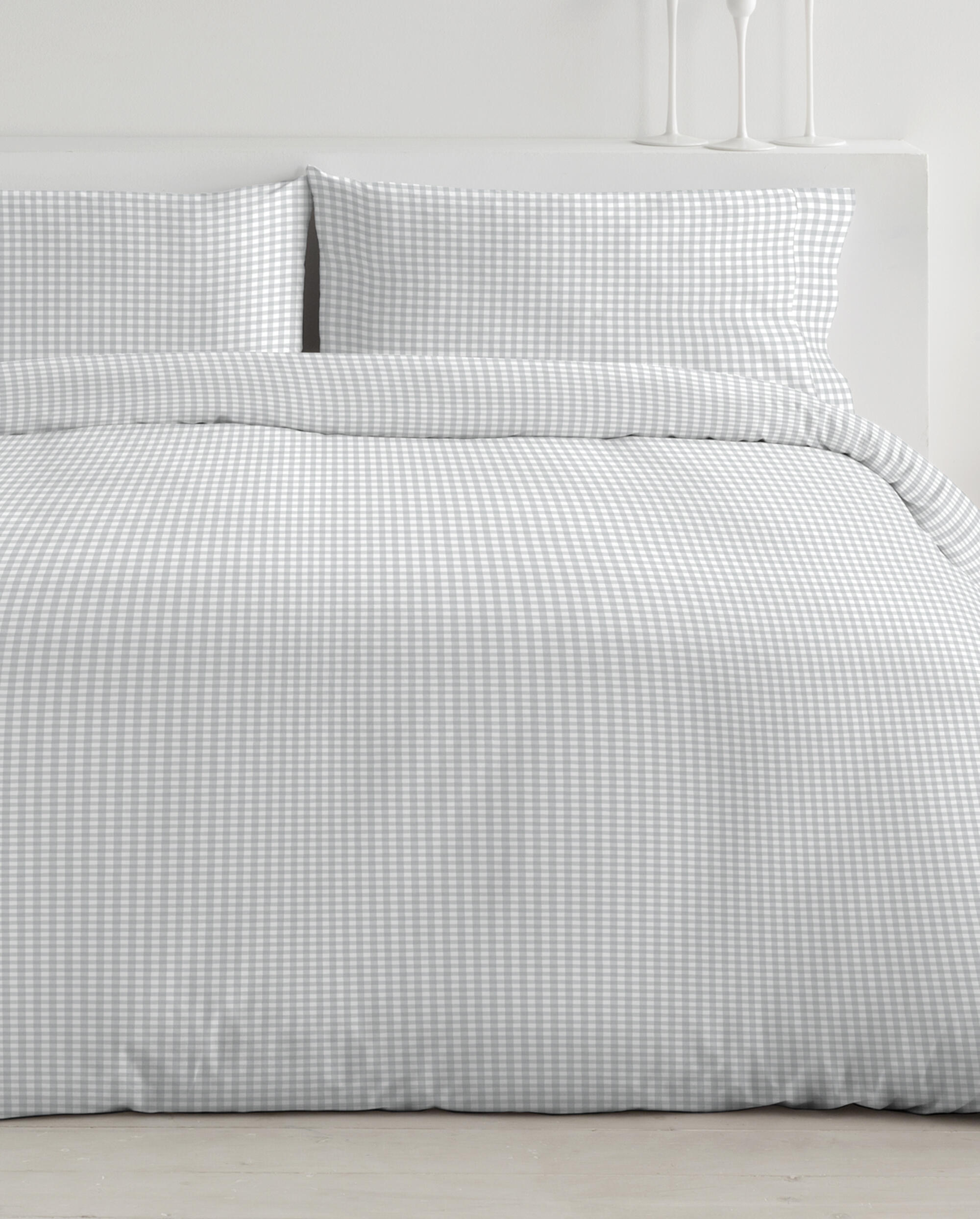 Funda nórdica + 1 funda de almohada Joy algodón percal 180 hilos cuadro vichy gris para cama de 90 cm - 3