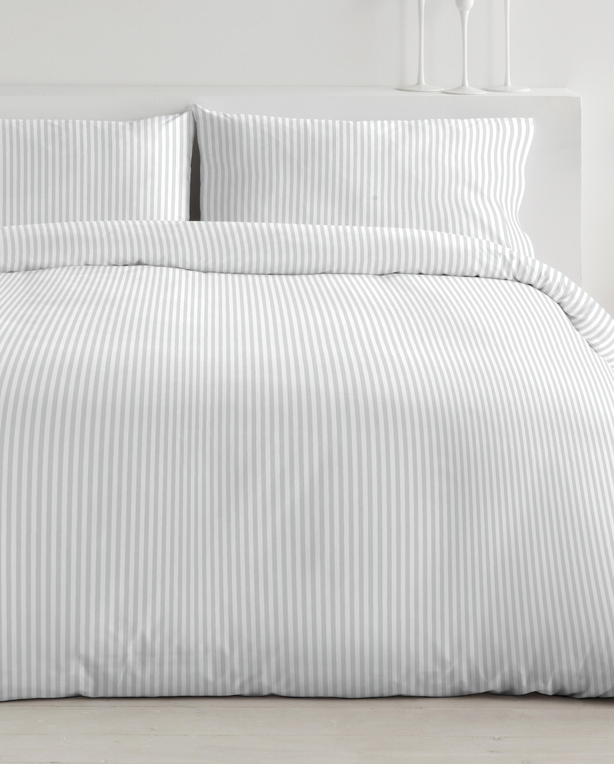 Funda nórdica + 1 funda de almohada Pink algodón percal 180 hilos rayas gris para cama de 90 cm - 3