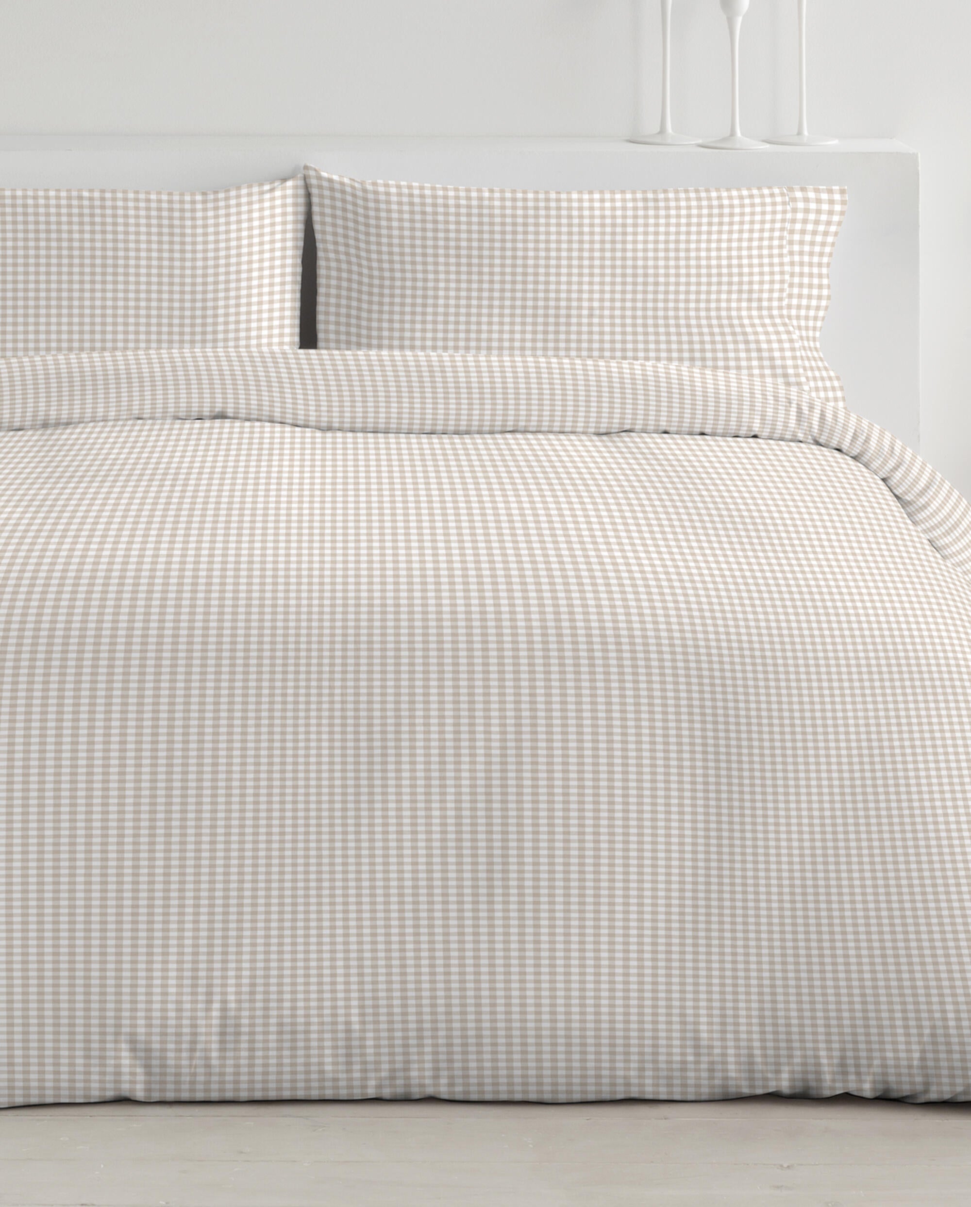 Funda nórdica + 1 funda de almohada Joy algodón percal 180 hilos cuadro vichy beige para cama de 90 cm - 3