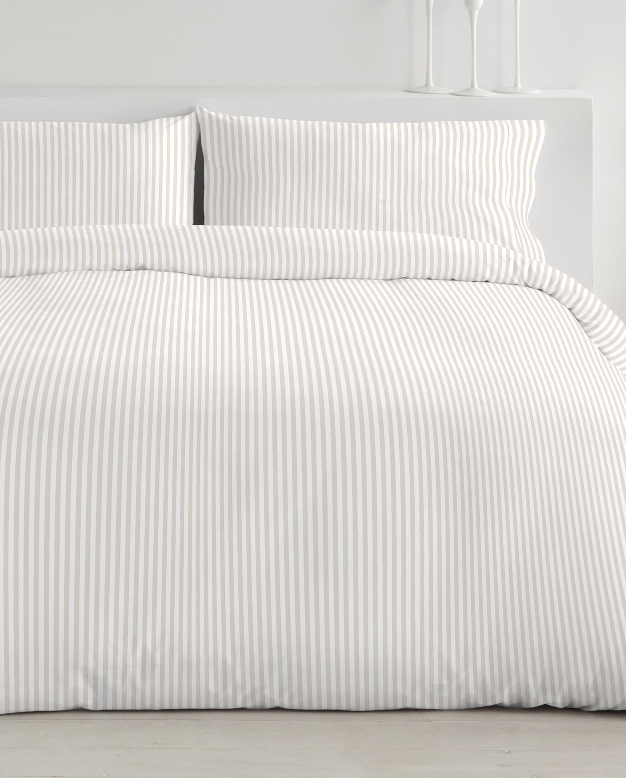 Funda nórdica + 2 fundas de almohada Pink algodón percal 180 hilos rayas beige para cama de 180 cm - 3