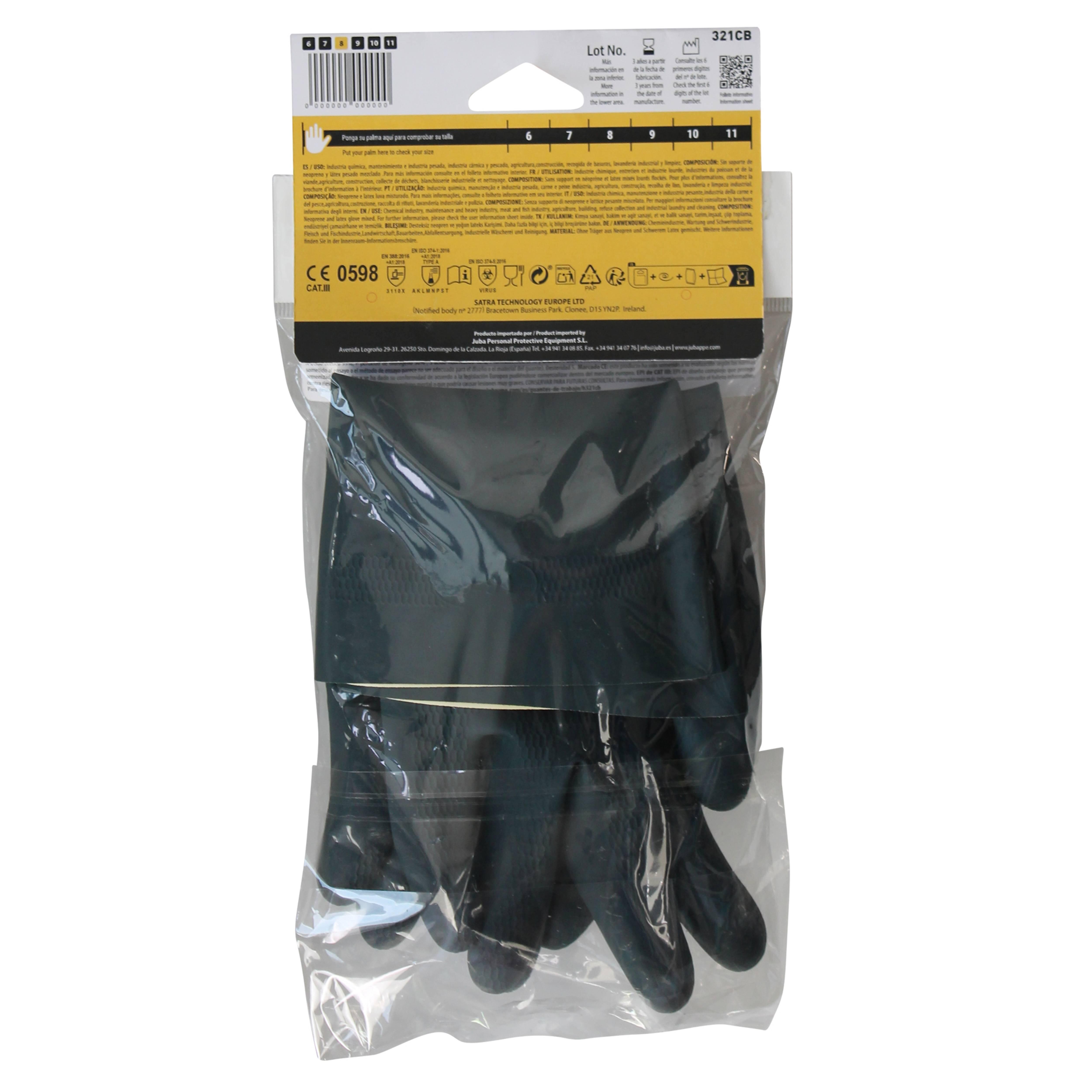 GUANTE NEOPRENO LATEX NEGRO TALLA 8 321CB JUBA  - 3