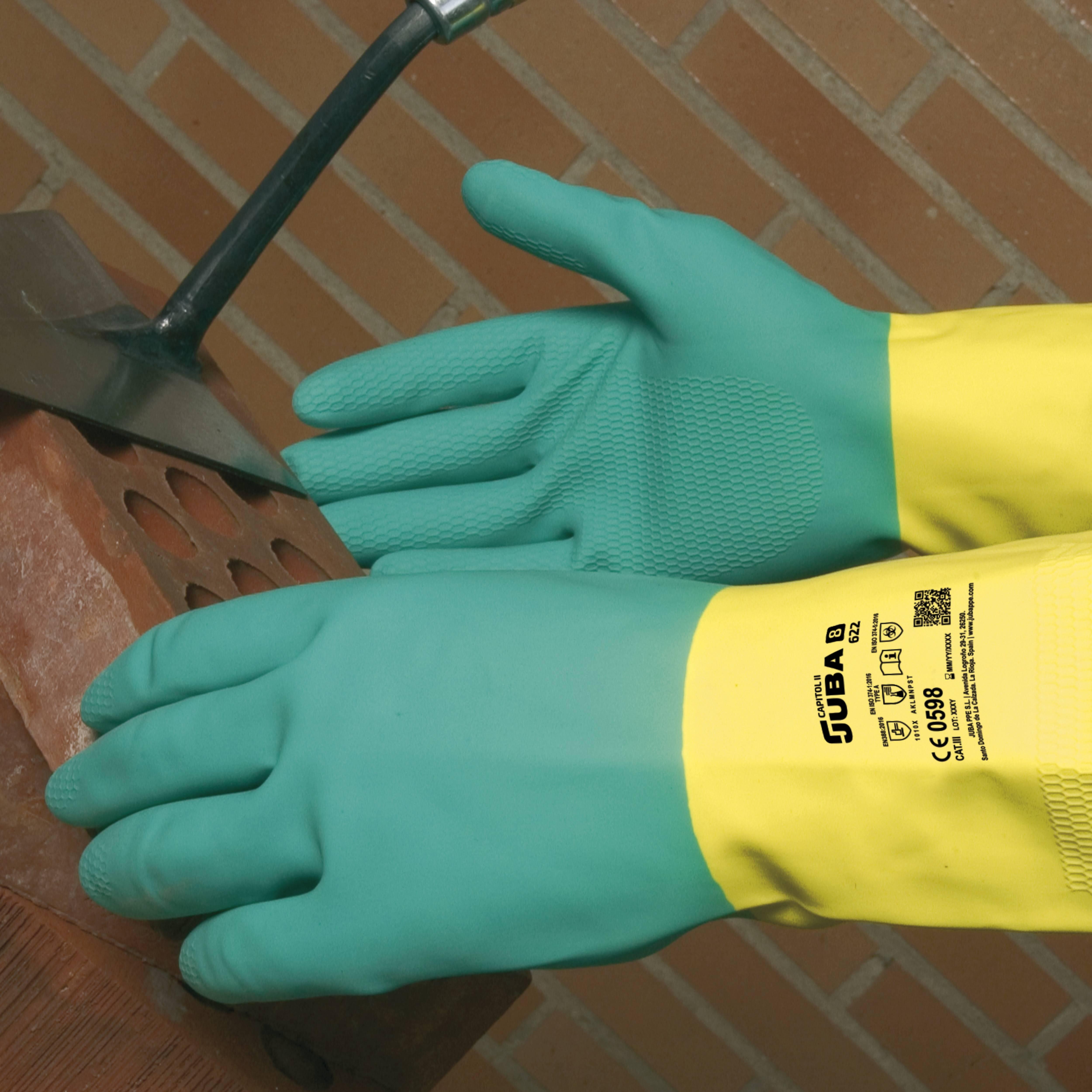 GUANTE LATEX FLOCADO VERDE/AMARILLO T9 JUBA 622 - 2