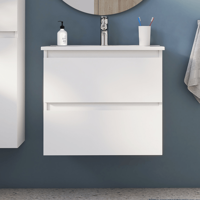 Móvel de casa de banho suspenso 2 gavetas 60x45x53 cm branco Sensea Essential