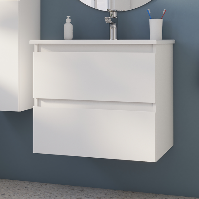 Meuble simple vasque, 2t l.60 x H.53 x P.44.6 cm, blanc mat, Essential 2