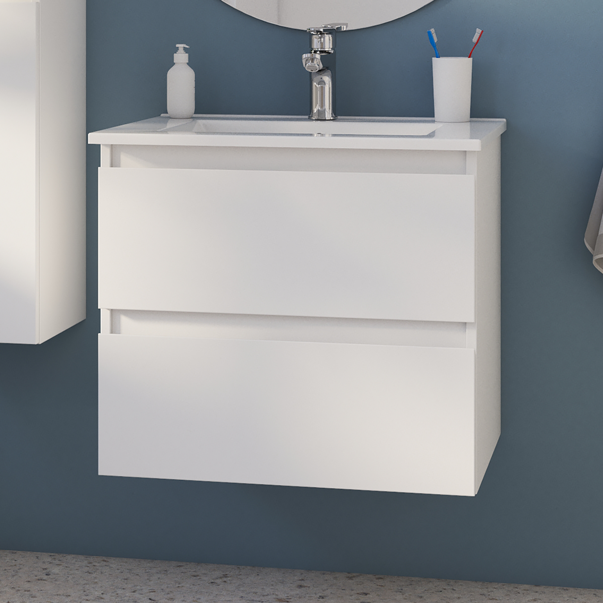 Móvel de casa de banho suspenso 2 gavetas 60x45x53 cm branco Sensea Essential - 10